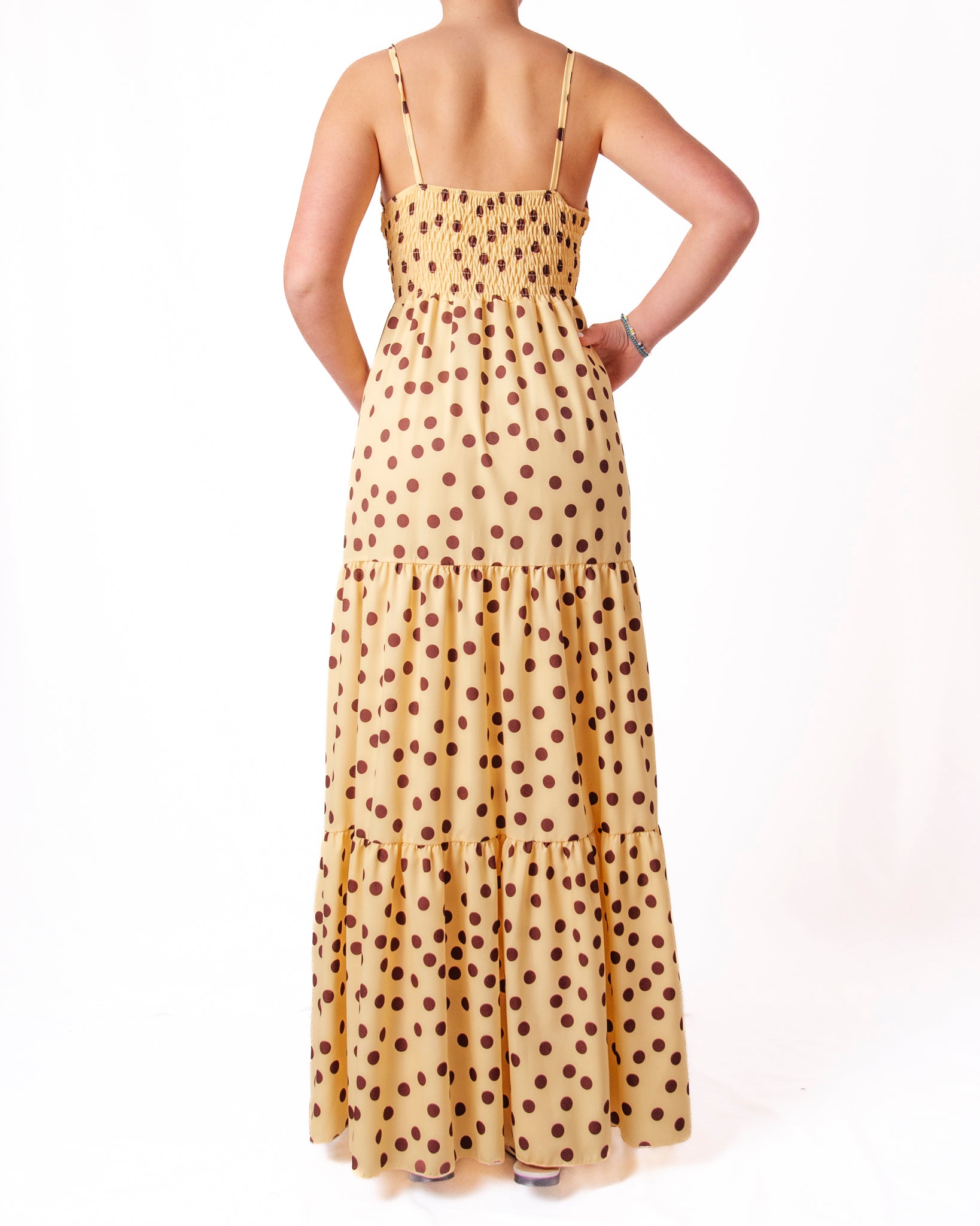 Abito Lungo a Pois con Scollo V e Gonna a Balze Donna  -  6888-2