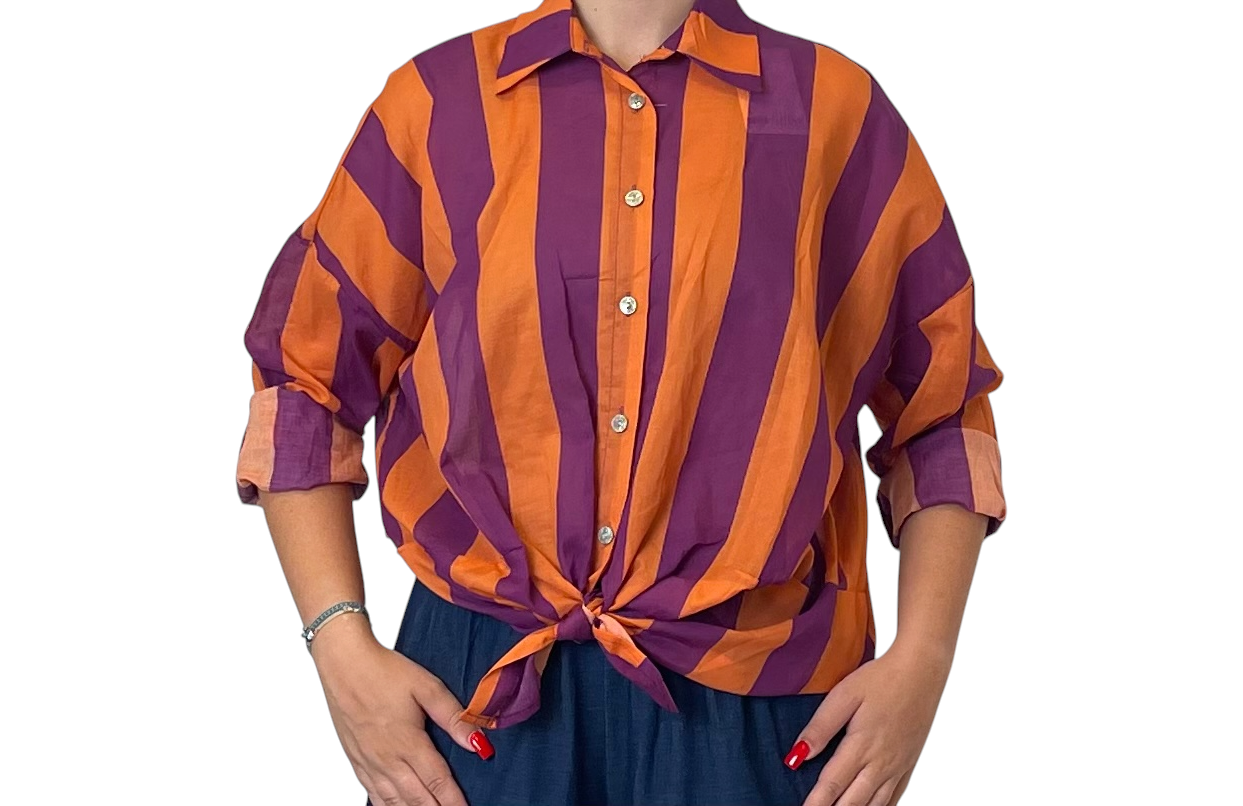 Camicia oversize a righe colletto classico Donna  -  81304V