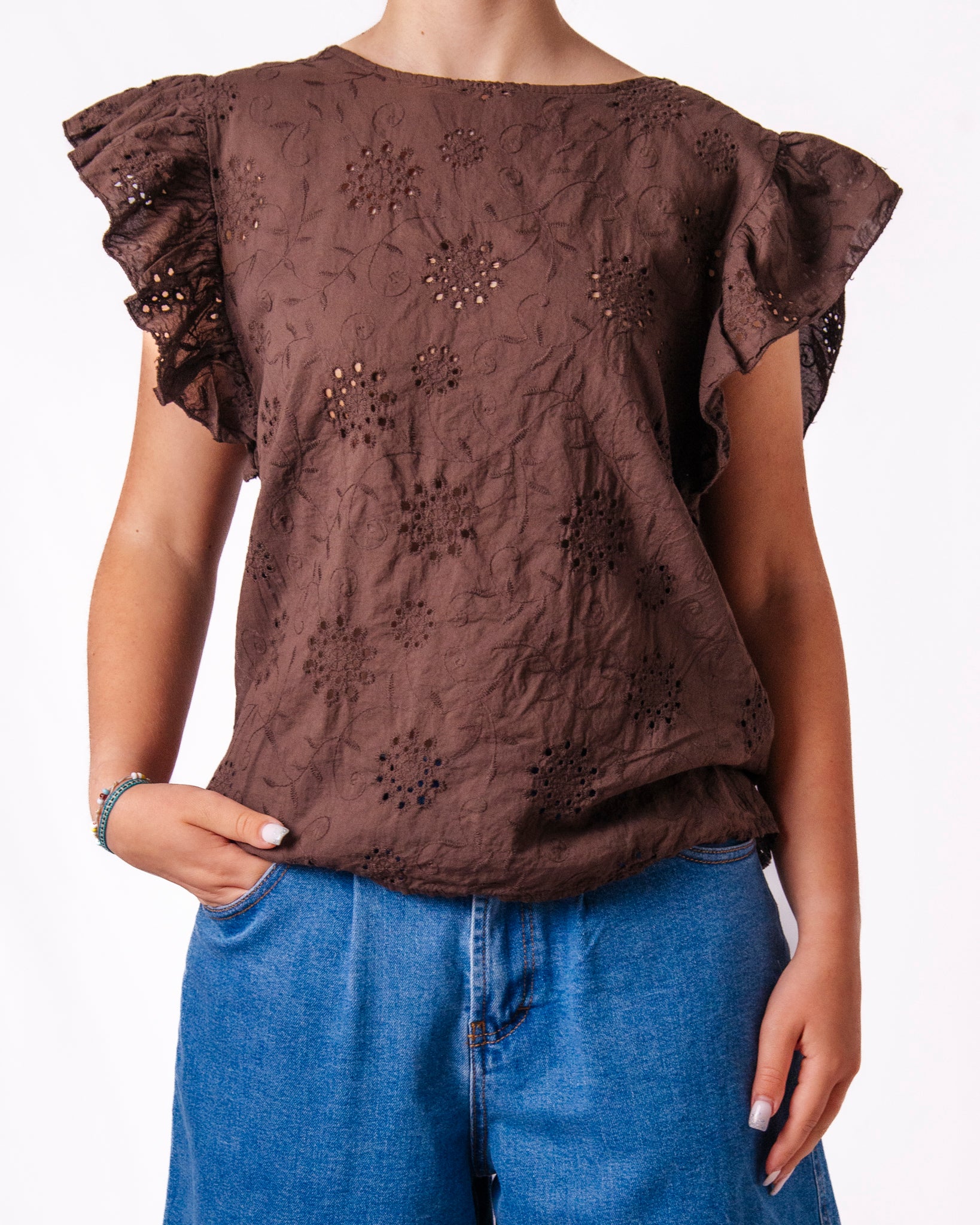 Blusa Sangallo Maniche Volant Donna  -  88041UP