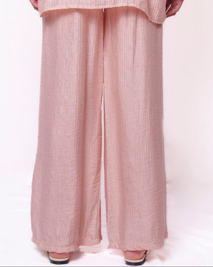 Pantaloni wide leg cotone garza elastico in vita Donna  -  7002V