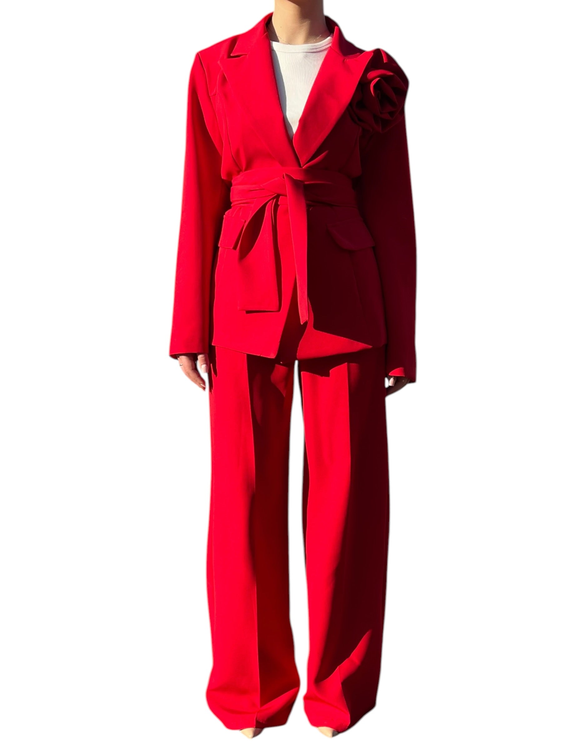 Completo blazer e pantalone wide leg con rosa applicata Donna  -  25119BO
