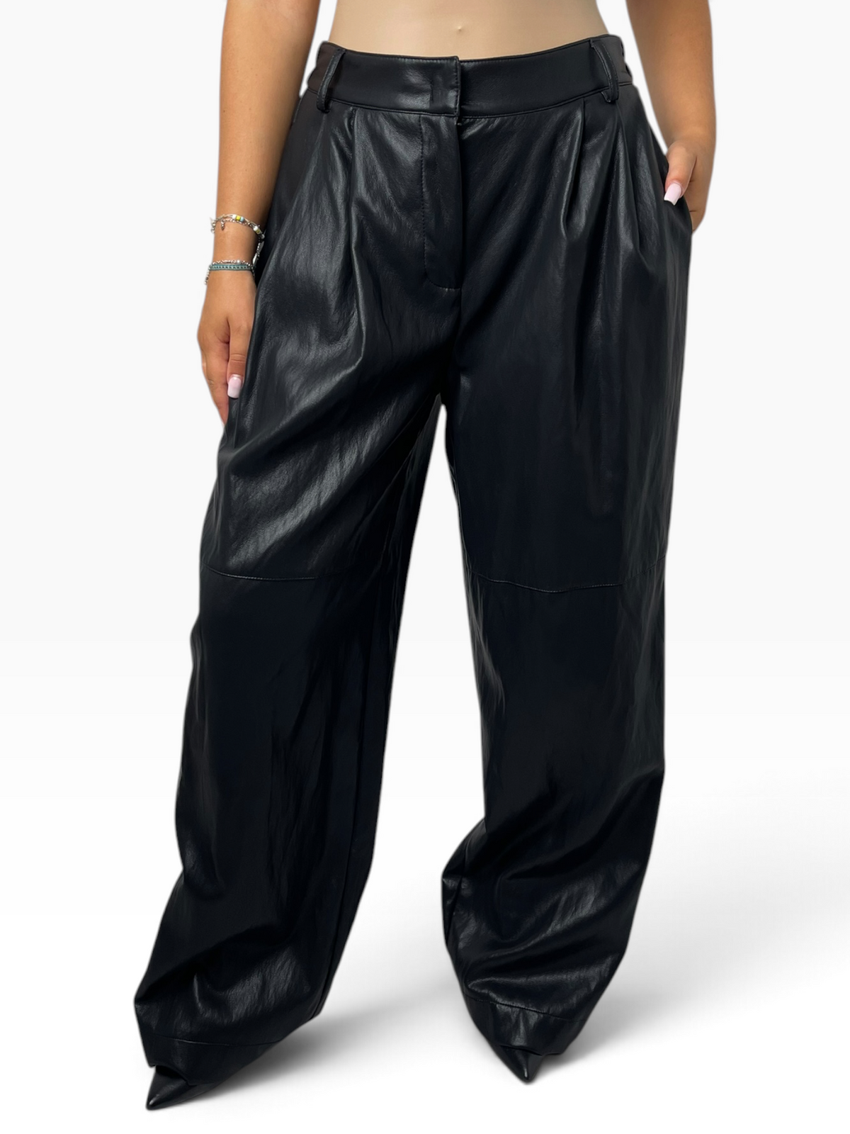 Pantalone ampio in ecopelle con pinces Donna  -  5084CI