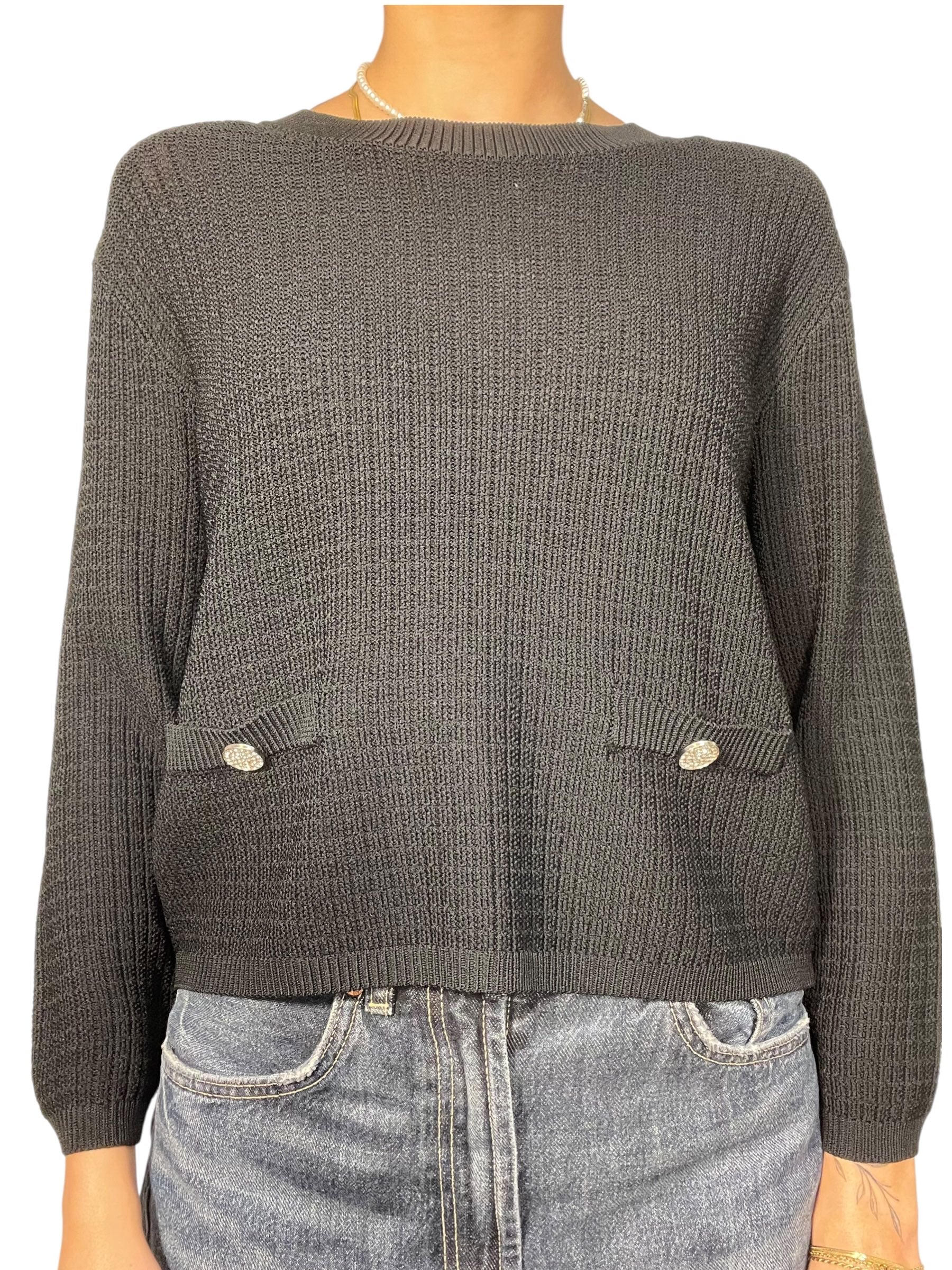 Maglione girocollo in maglia con tasche sul fronte Donna  -  12376KA