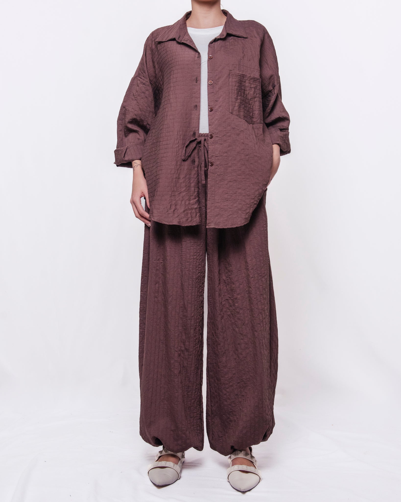 Completo Coordinato Camicia Oversize e Pantalone Wide Leg Donna  -  CMO542PN1668