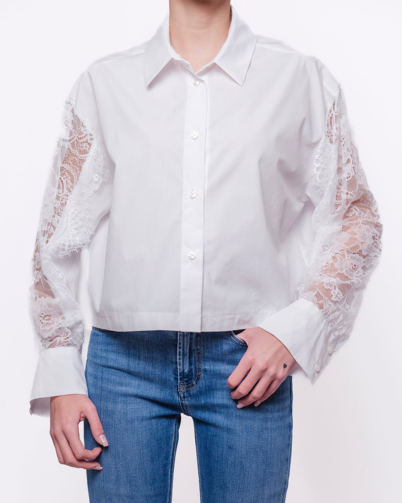 Camicia Crop con Maniche in Pizzo Floreale Donna  -  TAB1508