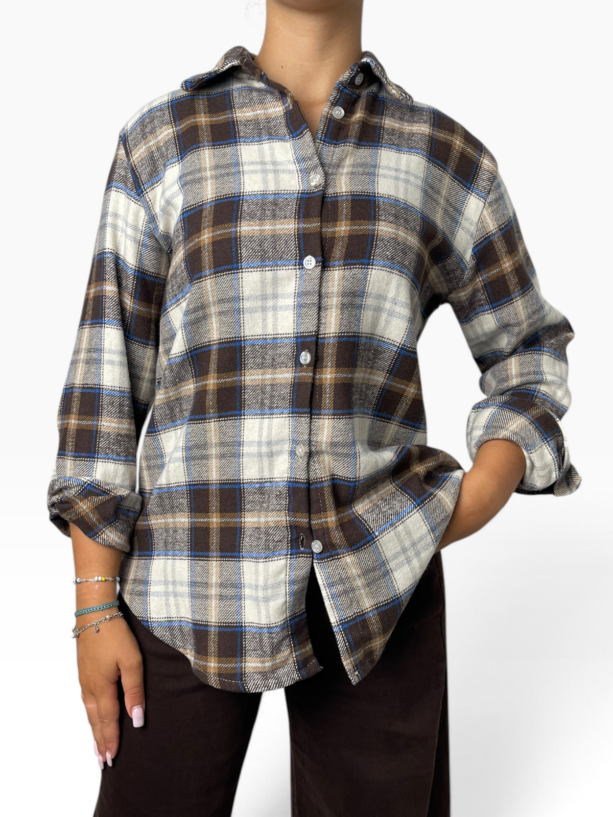 Camicia flanella quadri fondo arrotondato Donna  -  A35KA