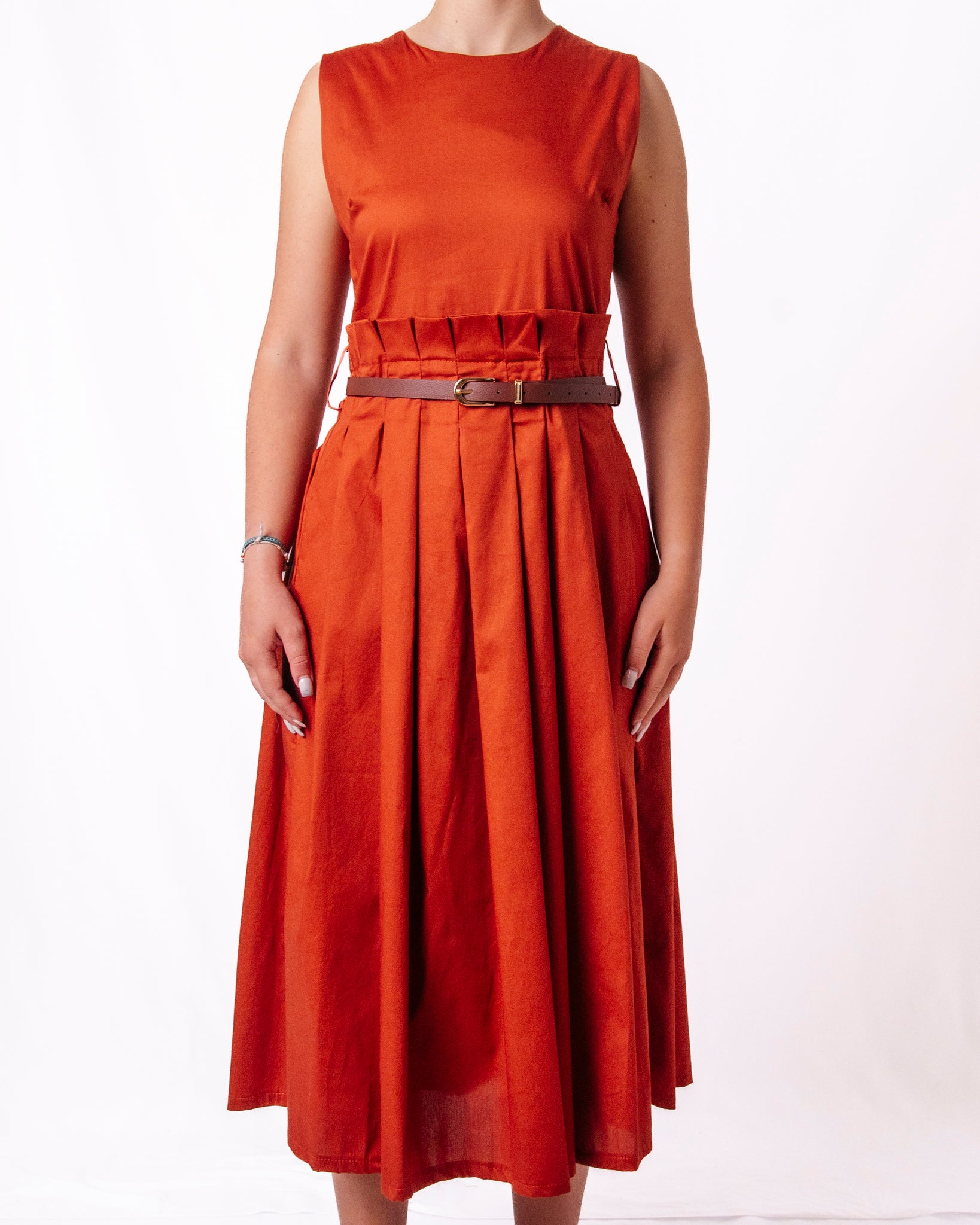 Abito midi senza maniche girocollo gonna a pieghe Donna  -  88057UP