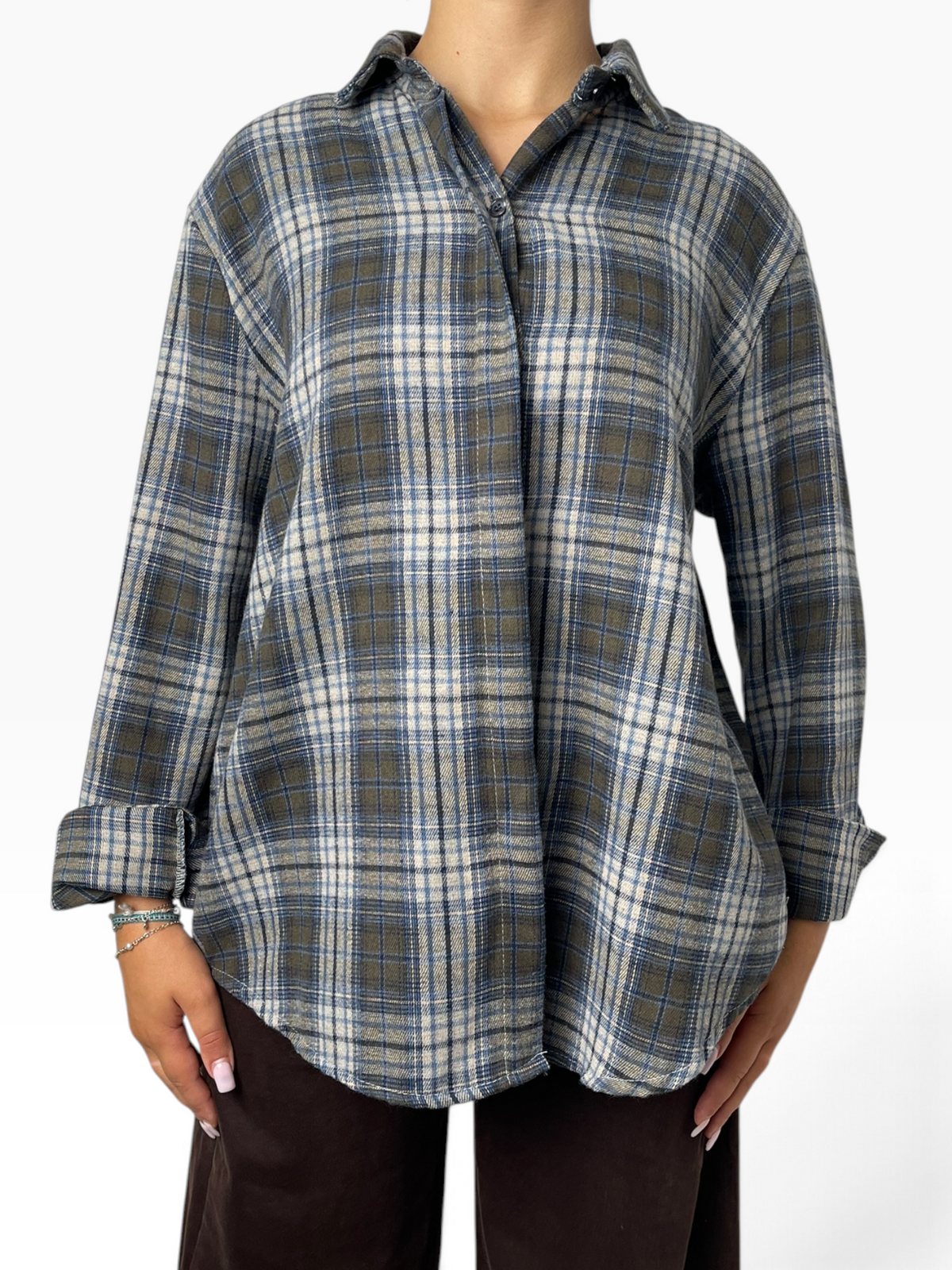 Camicia oversize quadri fondo asimmetrico Donna  -  50320-KA
