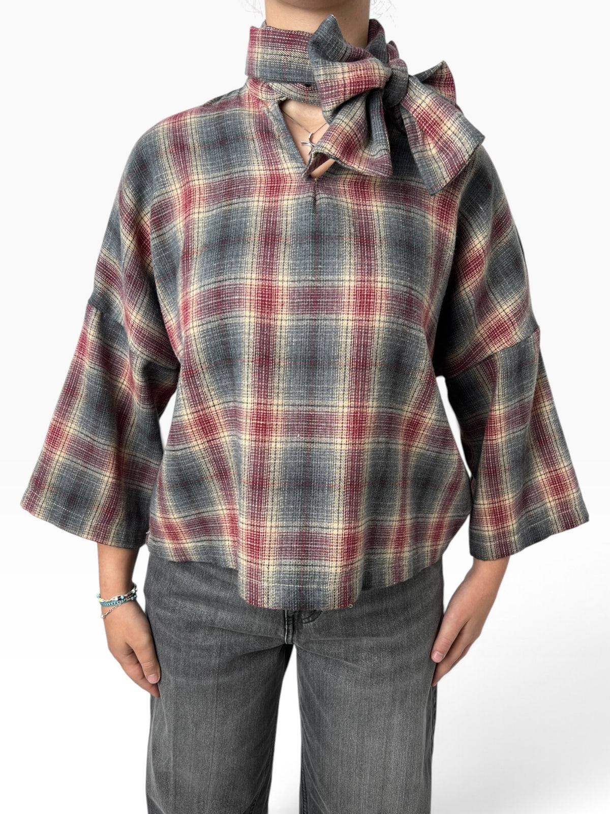 Blusa a quadri con fiocco Donna  -  TAC1234