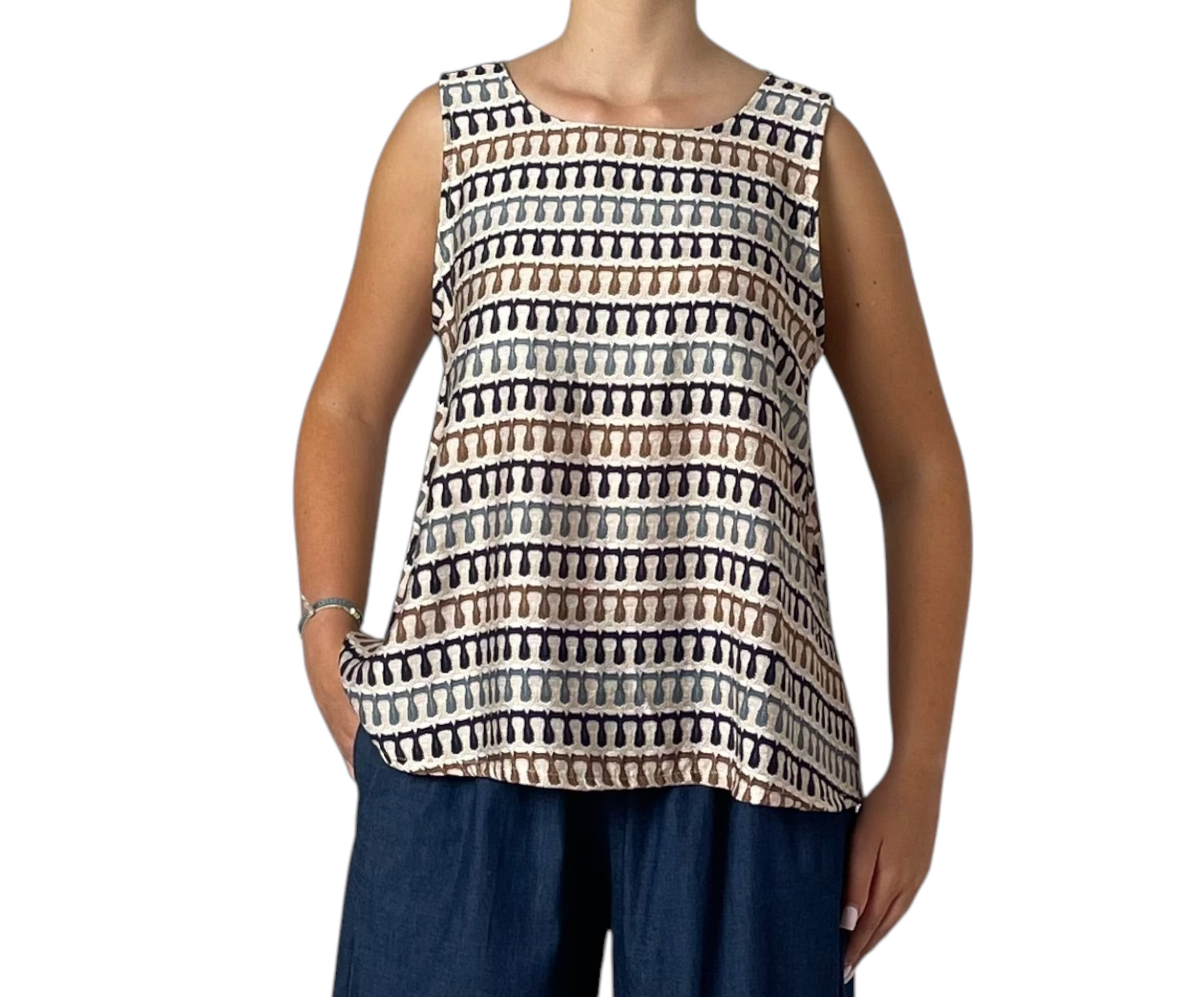Top Canotta Smanicata con Fantasia Geometrica Donna  -  901009EC