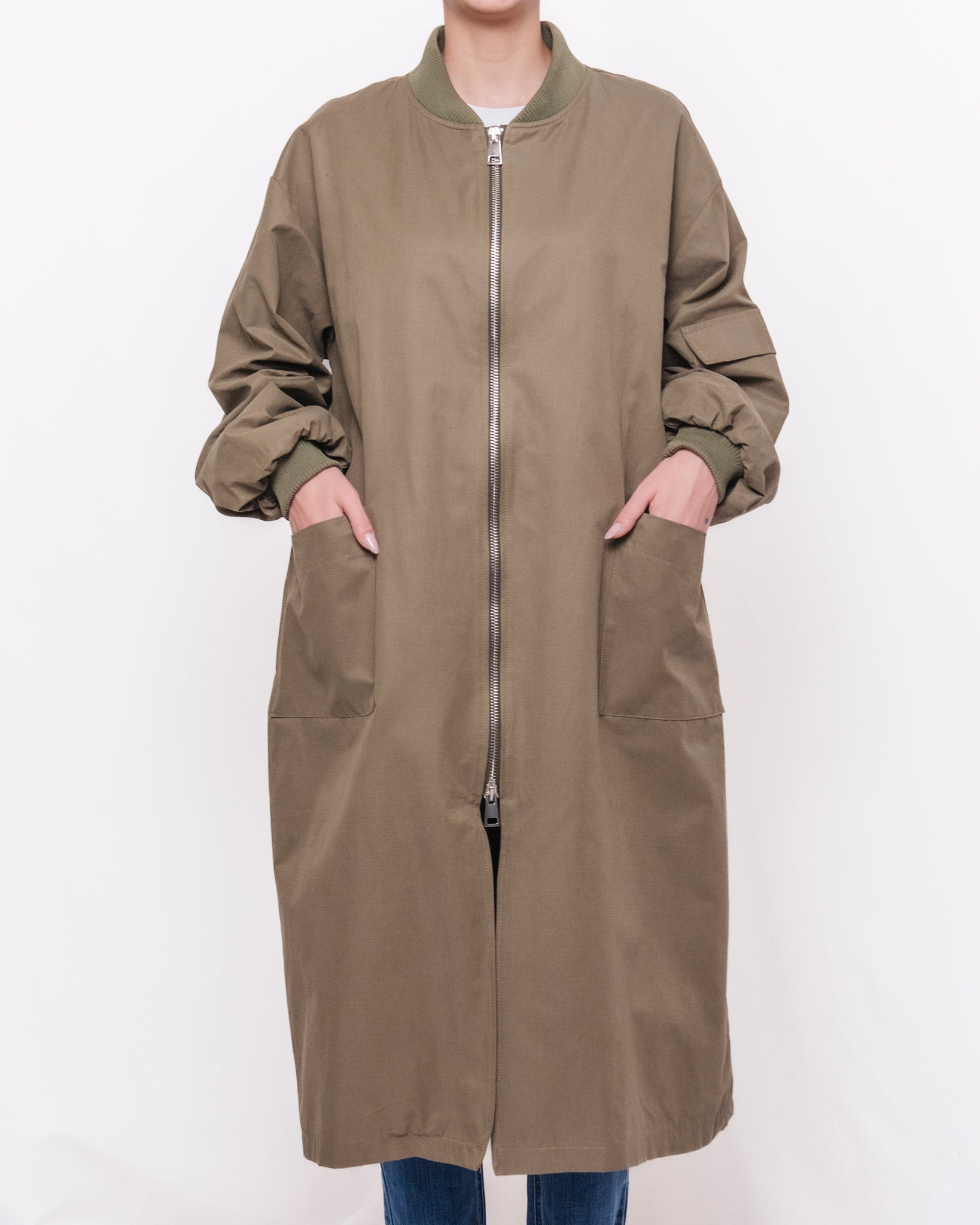 Bomber lungo con zip e tasche laterali Donna  -  D02N0056