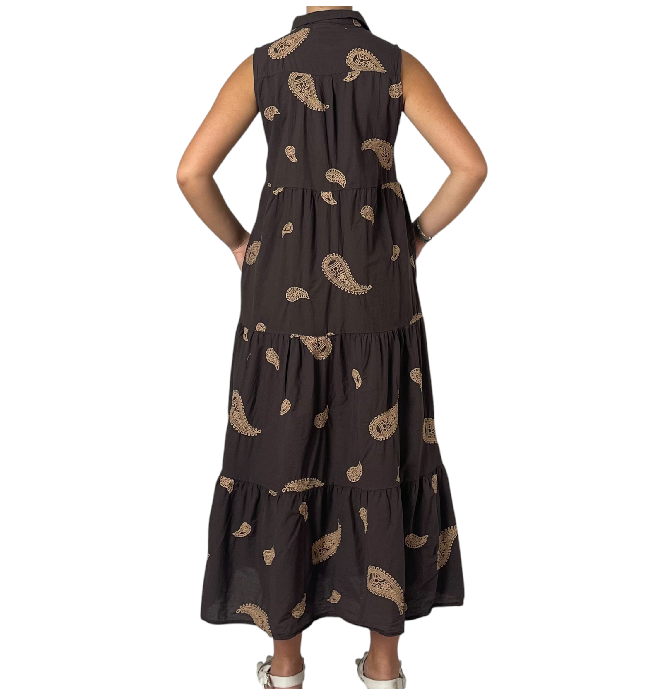 Abito Lungo Smanicato con Stampa Paisley e Gonna a Balze Donna  -  9410KA