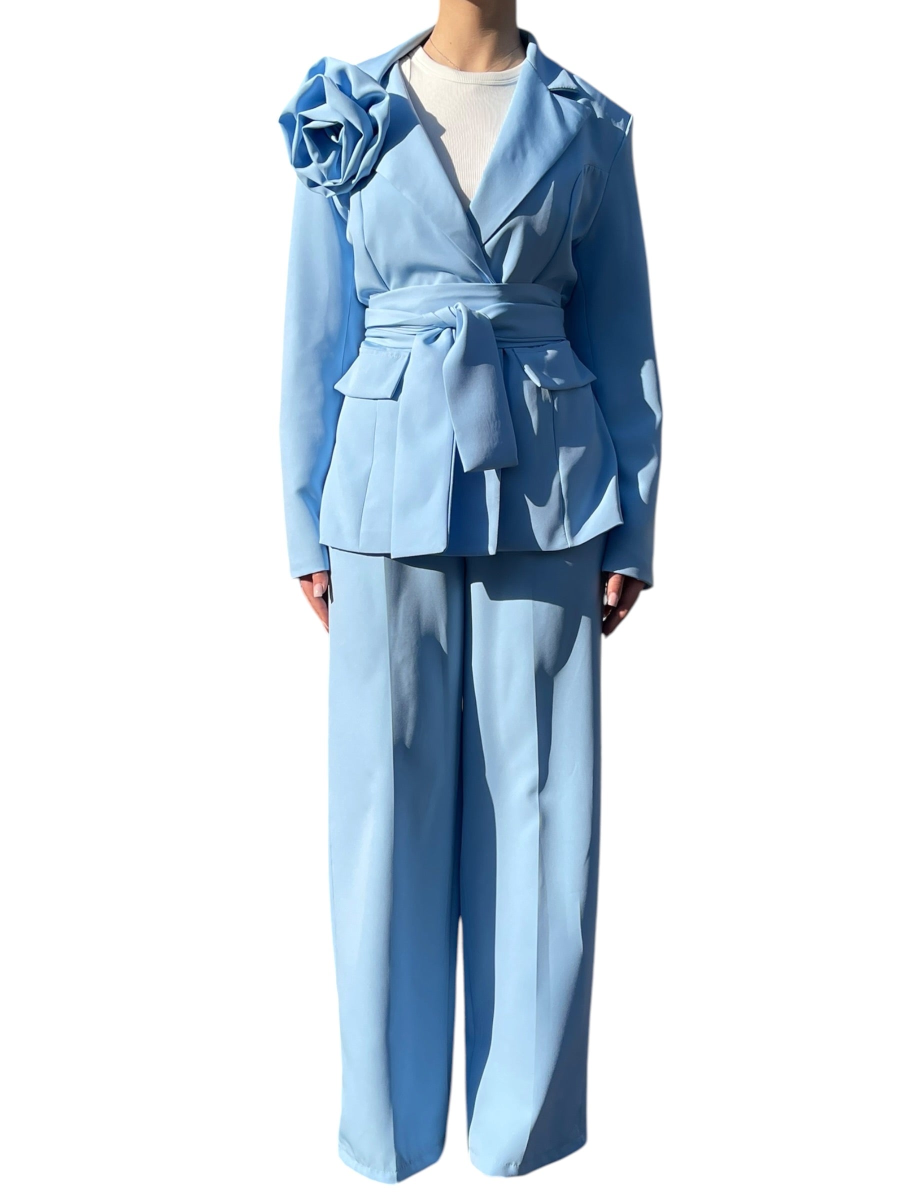 Completo blazer e pantalone wide leg con rosa applicata Donna  -  25119BO