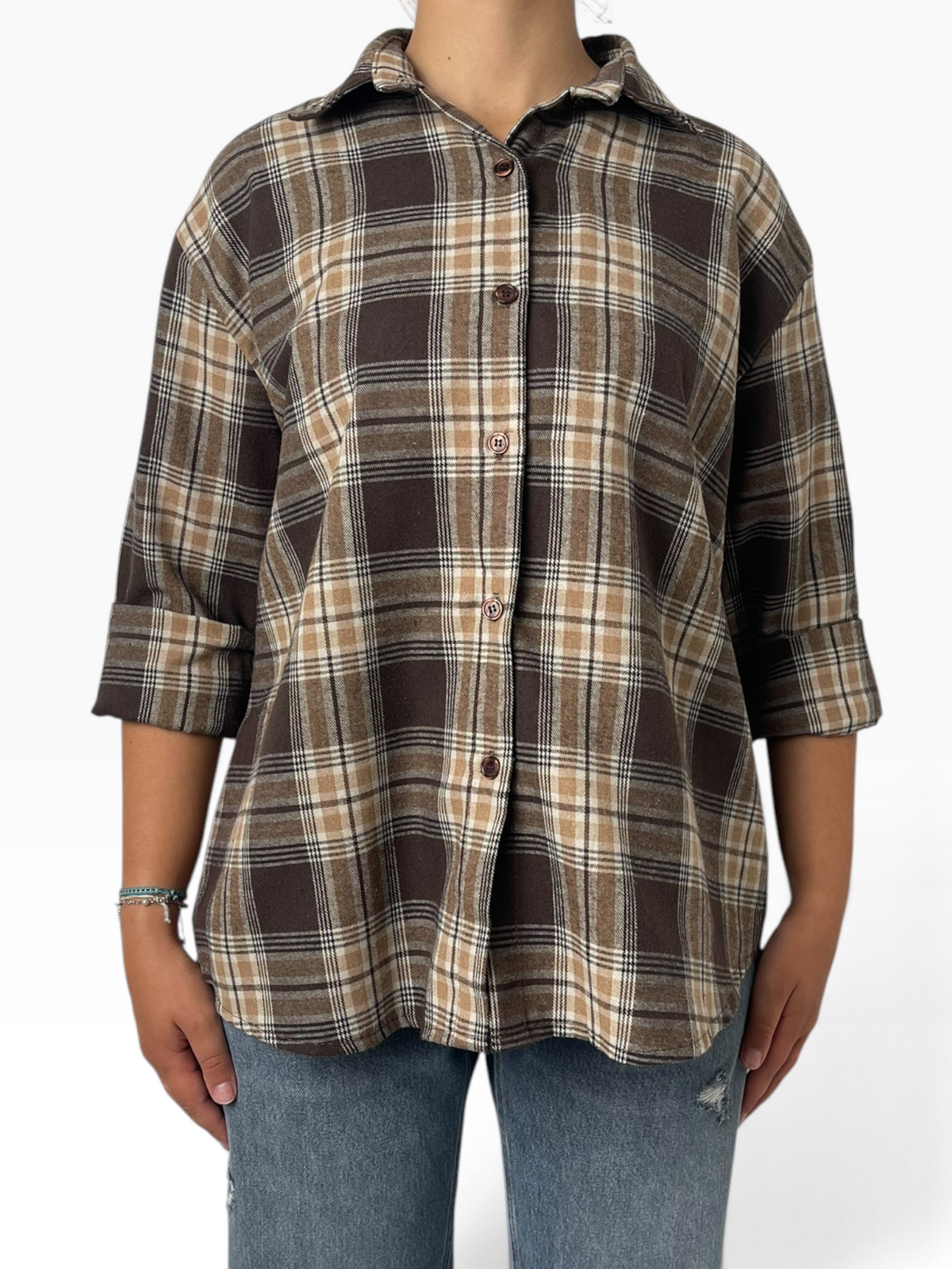 Camicia scozzese oversize effetto flanella Donna  -  25371V