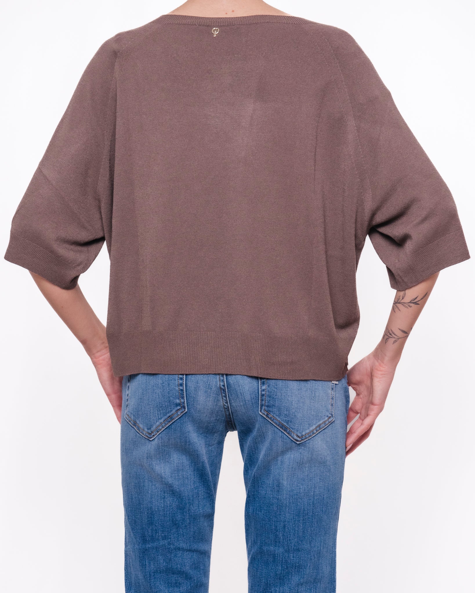 Maglia oversize mezza manica scollatura a barca Donna  -  F0200233