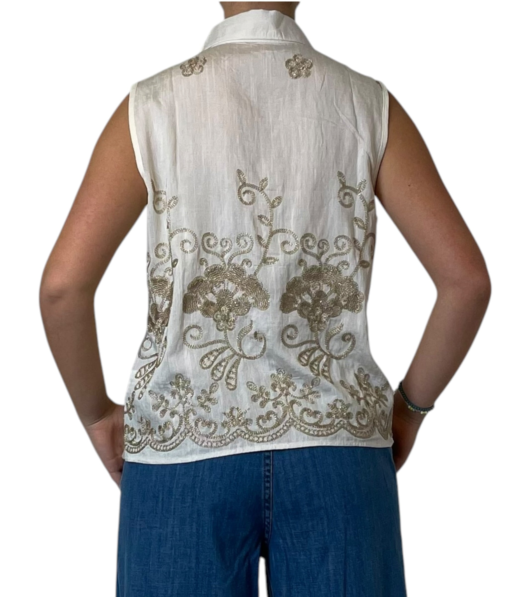 Blusa Ricamata Senza Maniche Donna  -  18187F