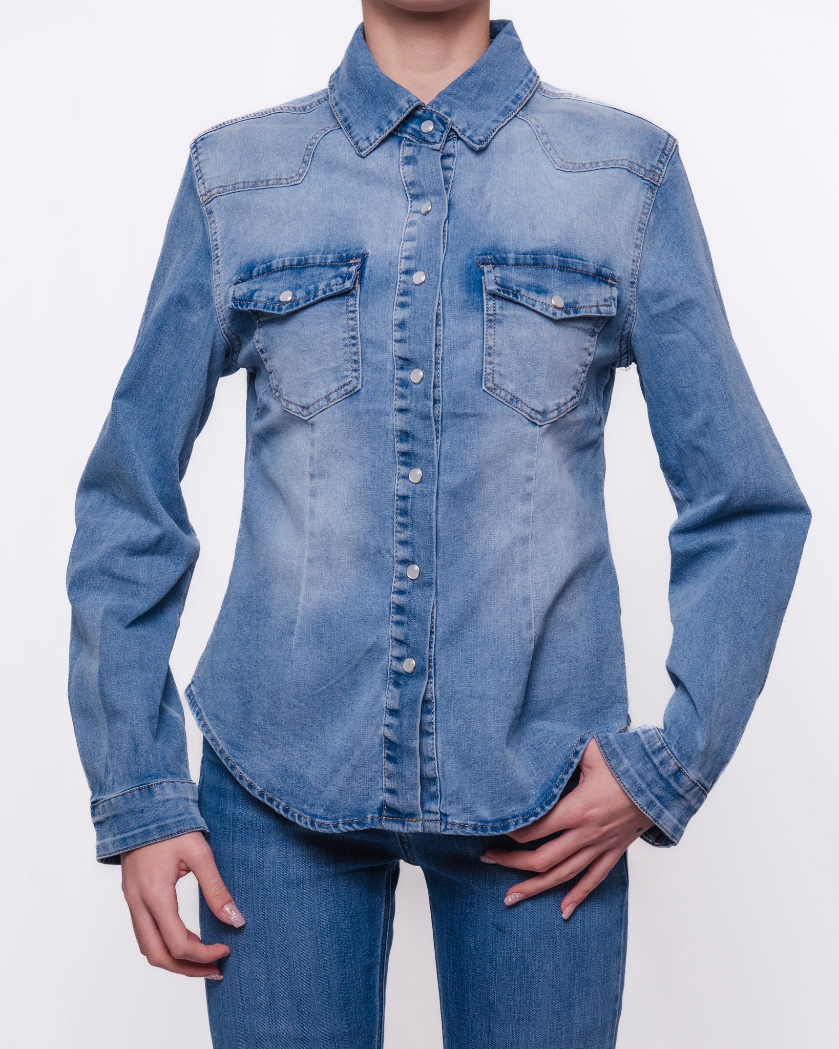 Camicia in Denim Manica Lunga con Tasche Donna  -  918626