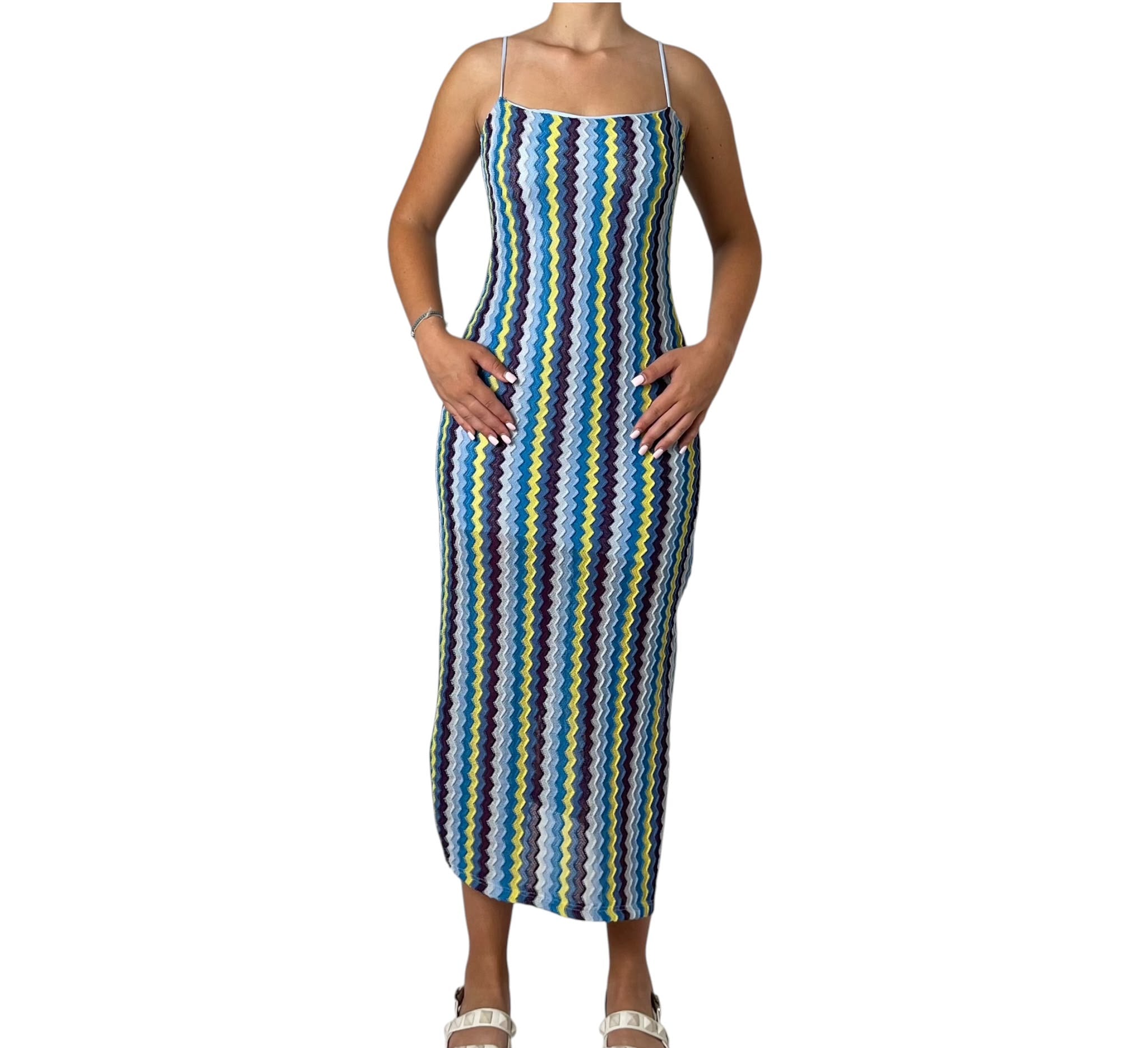 Vestito Lungo Aderente con Fantasia Zigzag a Righe Donna  -  48774BO