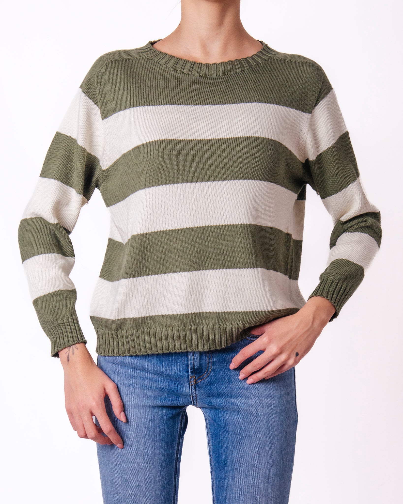 Maglione a Righe Larghe Scollo Tondo Manica Lunga Donna  -  82513KA
