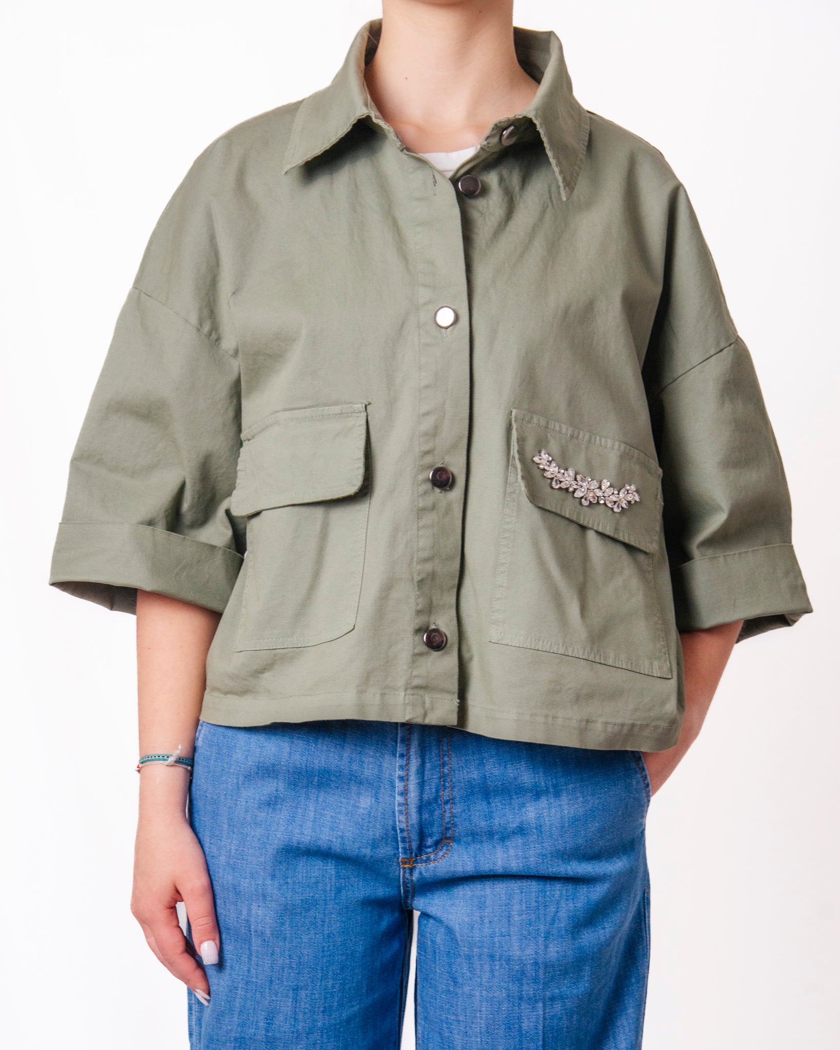 Giacca overshirt cargo con dettaglio gioiello Donna  -  82226V