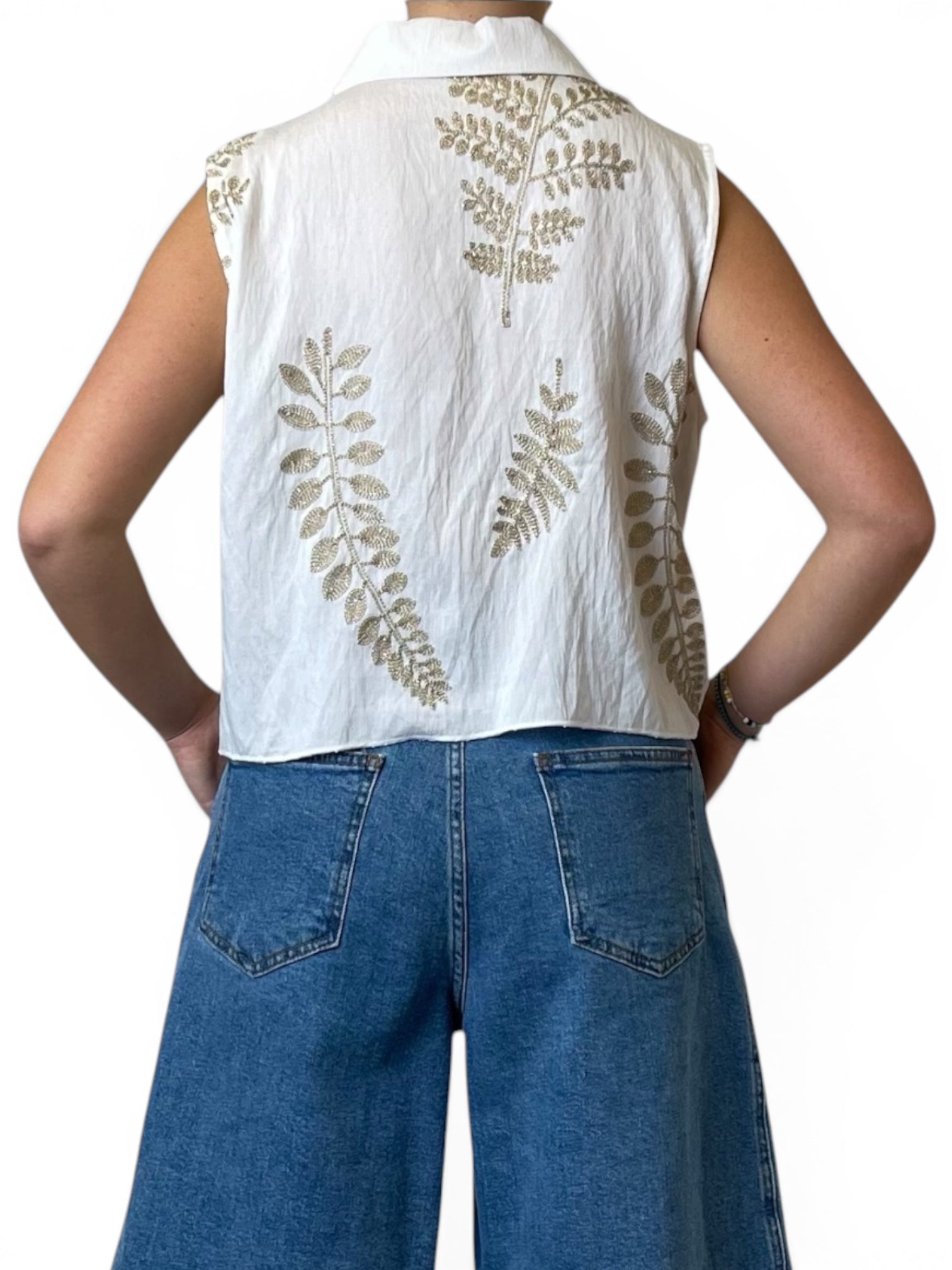 Blusa Bianca Ricamata Senza Maniche Donna  -  18128F