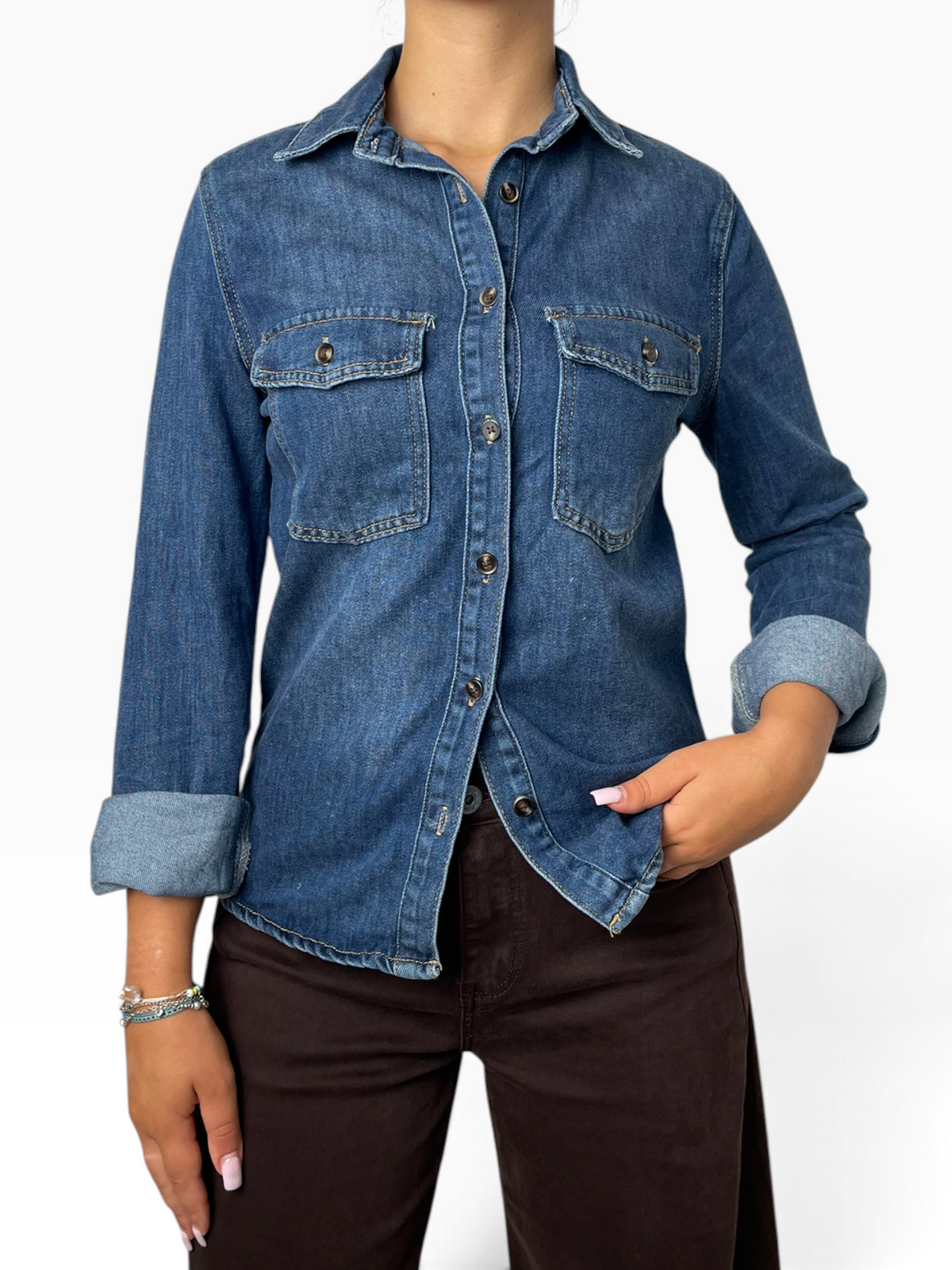 Camicia denim tasche petto sagomata Donna  -  226102KA