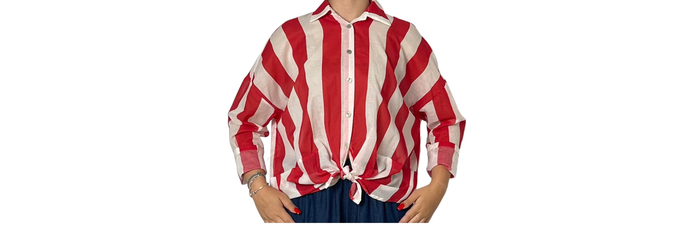 Camicia oversize a righe colletto classico Donna  -  81304V