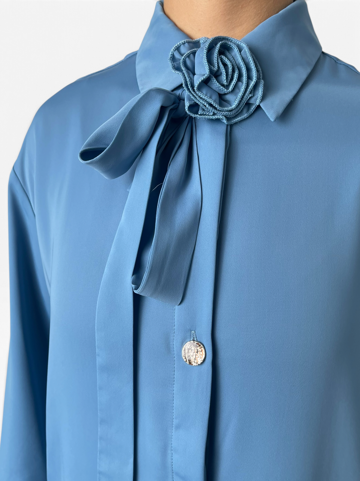 Camicia fluida con fiocco e rosa Donna  -  MW2630012