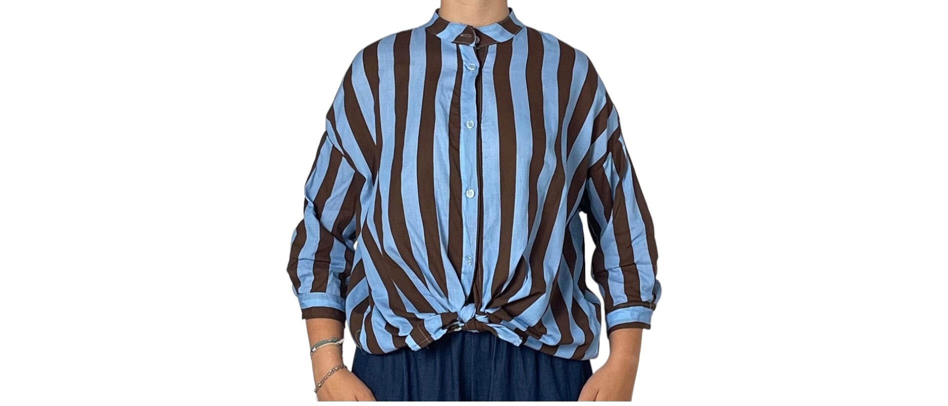 Camicia a Righe con Annodatura Frontale Donna  -  164R