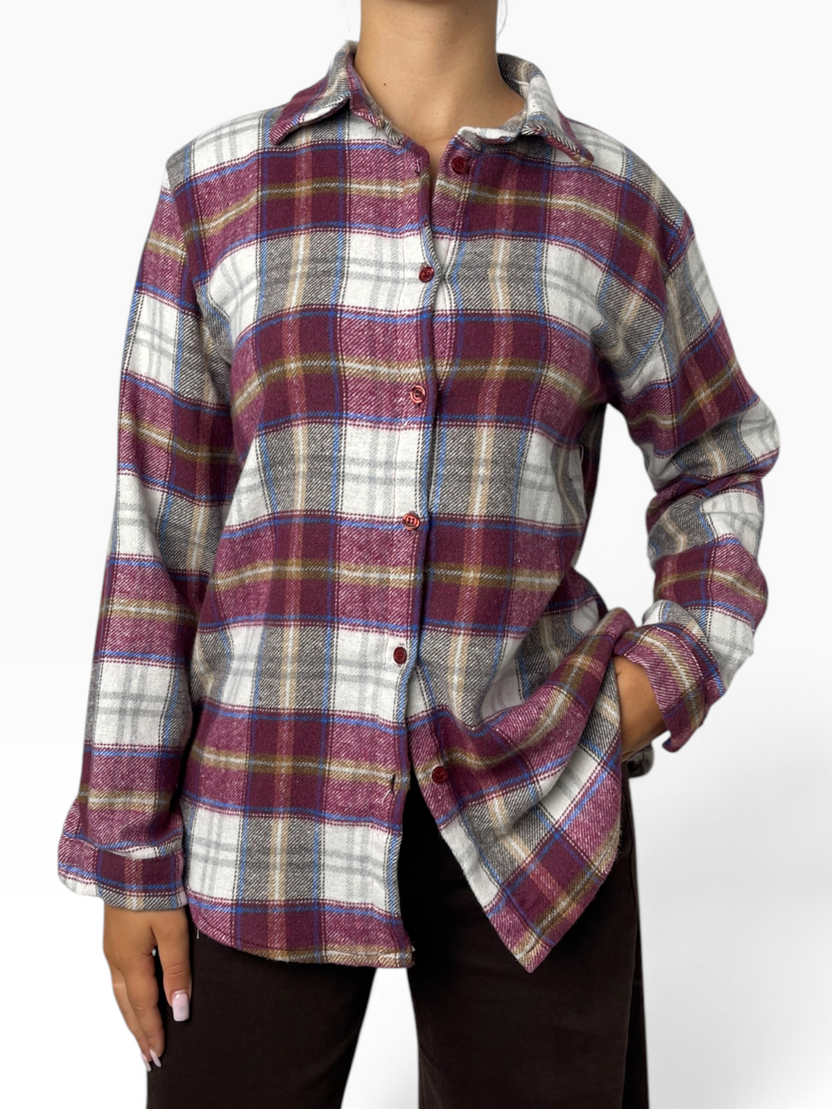Camicia flanella quadri fondo arrotondato Donna  -  A35KA