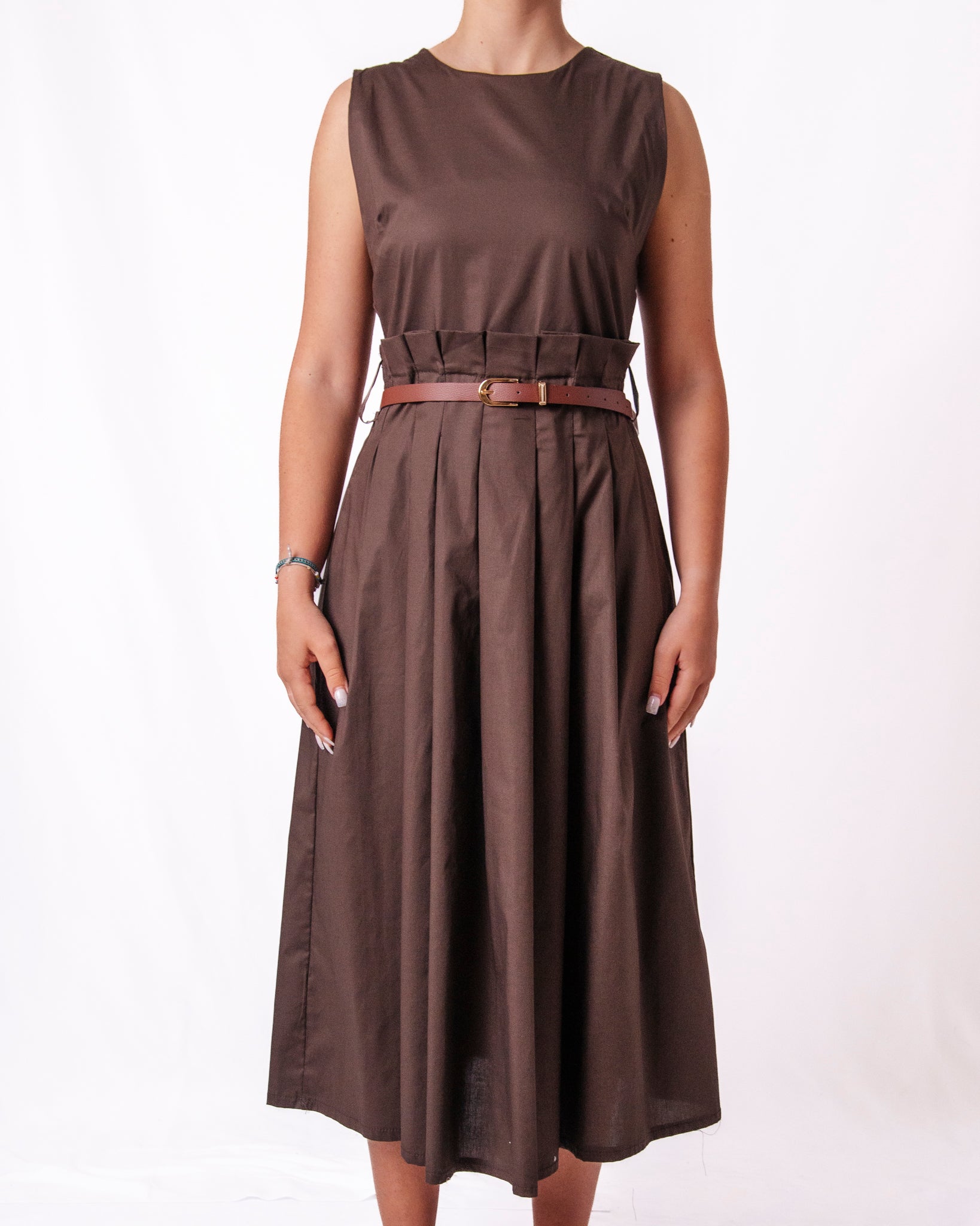 Abito midi senza maniche girocollo gonna a pieghe Donna  -  88057UP