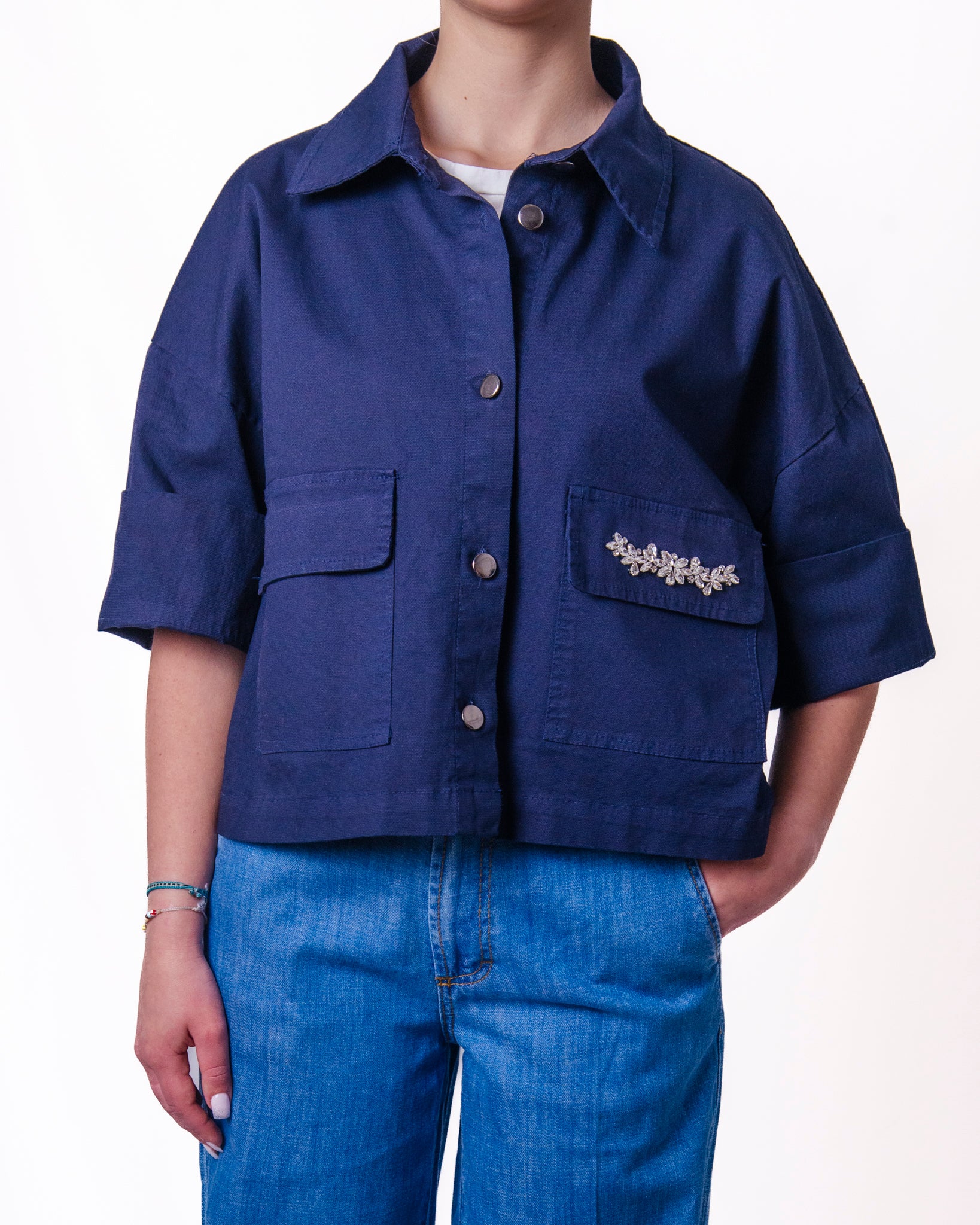 Giacca overshirt cargo con dettaglio gioiello Donna  -  82226V