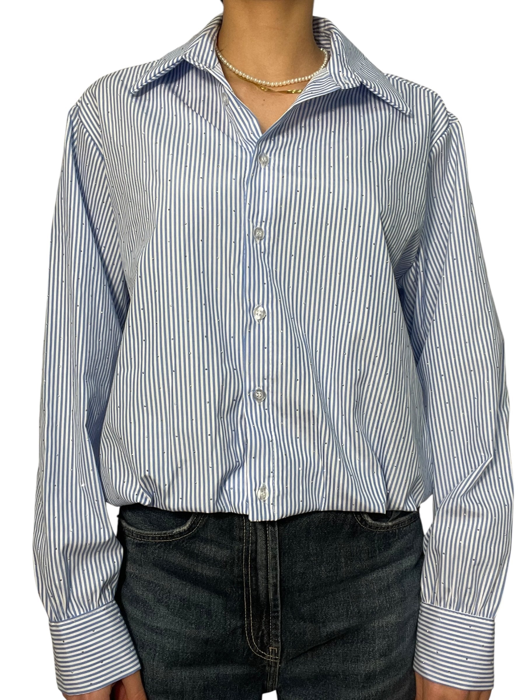 Camicia corta a righe con colletto aperto Donna  -  563851X