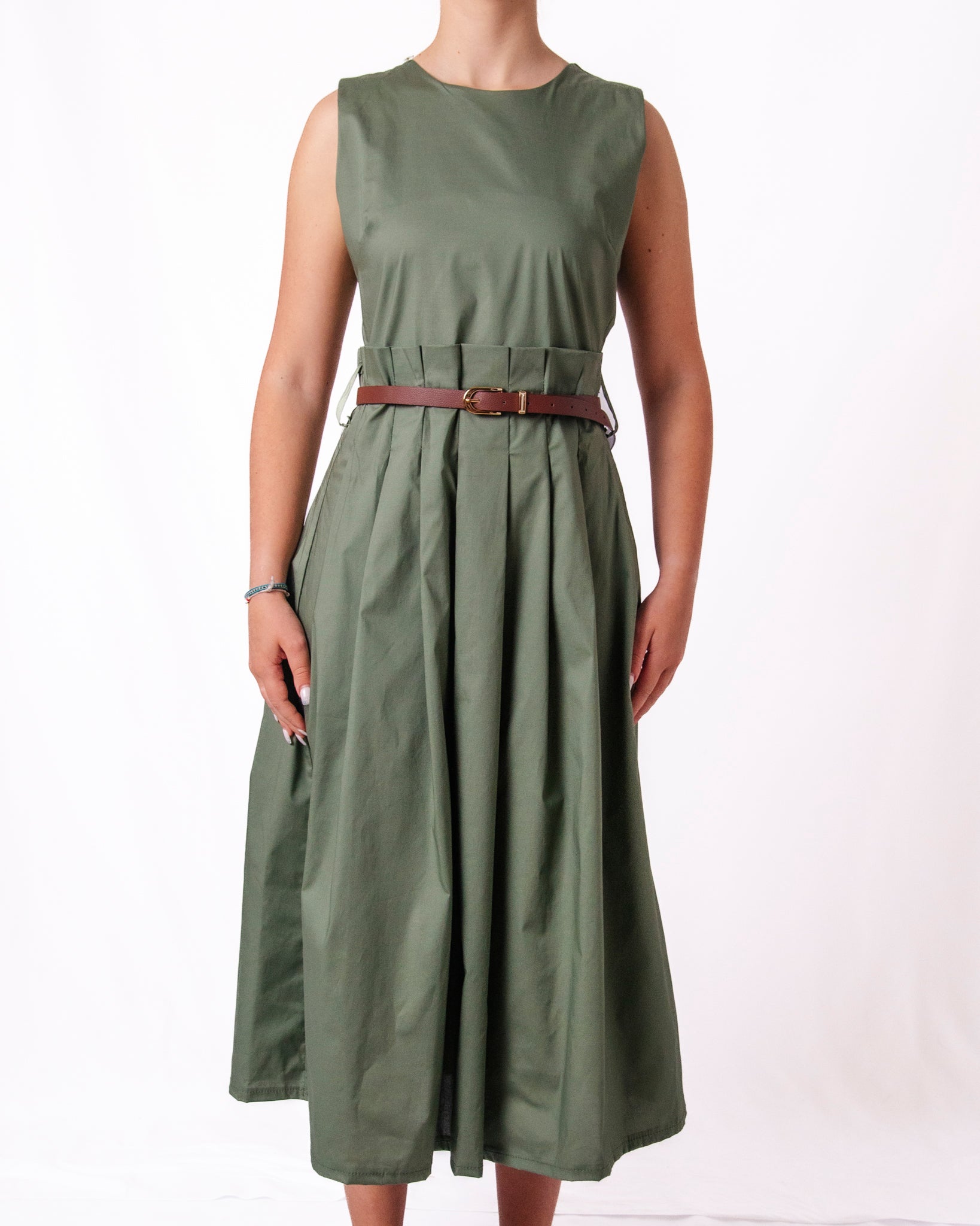 Abito midi senza maniche girocollo gonna a pieghe Donna  -  88057UP