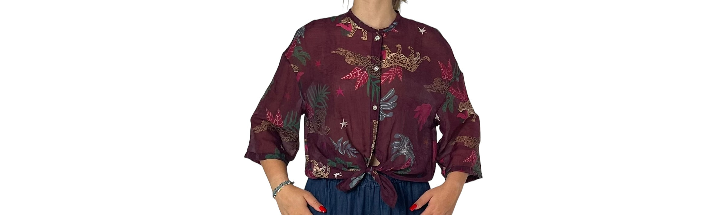 Camicia a Fantasia con Maniche a Tre Quarti Donna  -  2955R