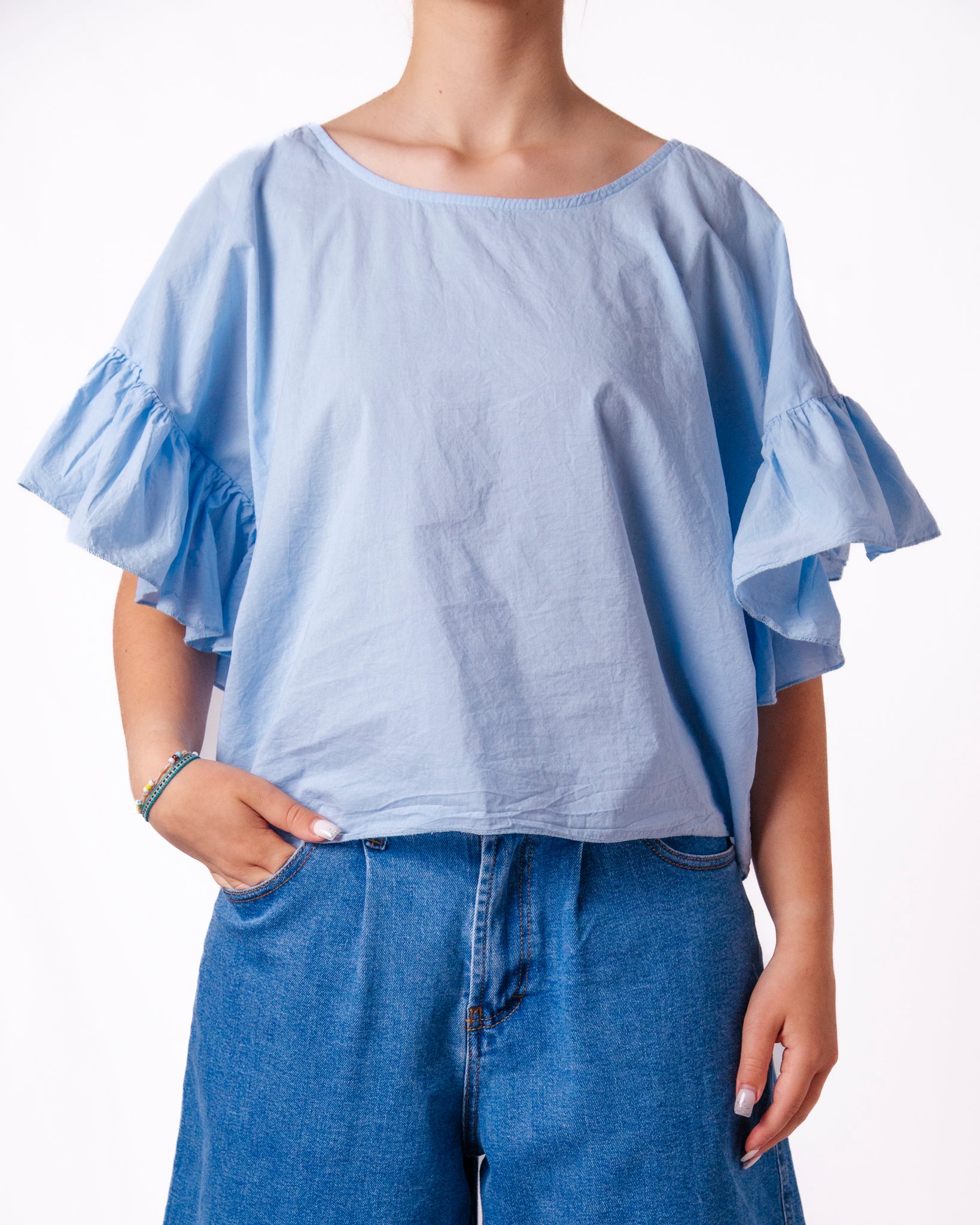 Top Blusa Maniche Volant Donna  -  12028UP