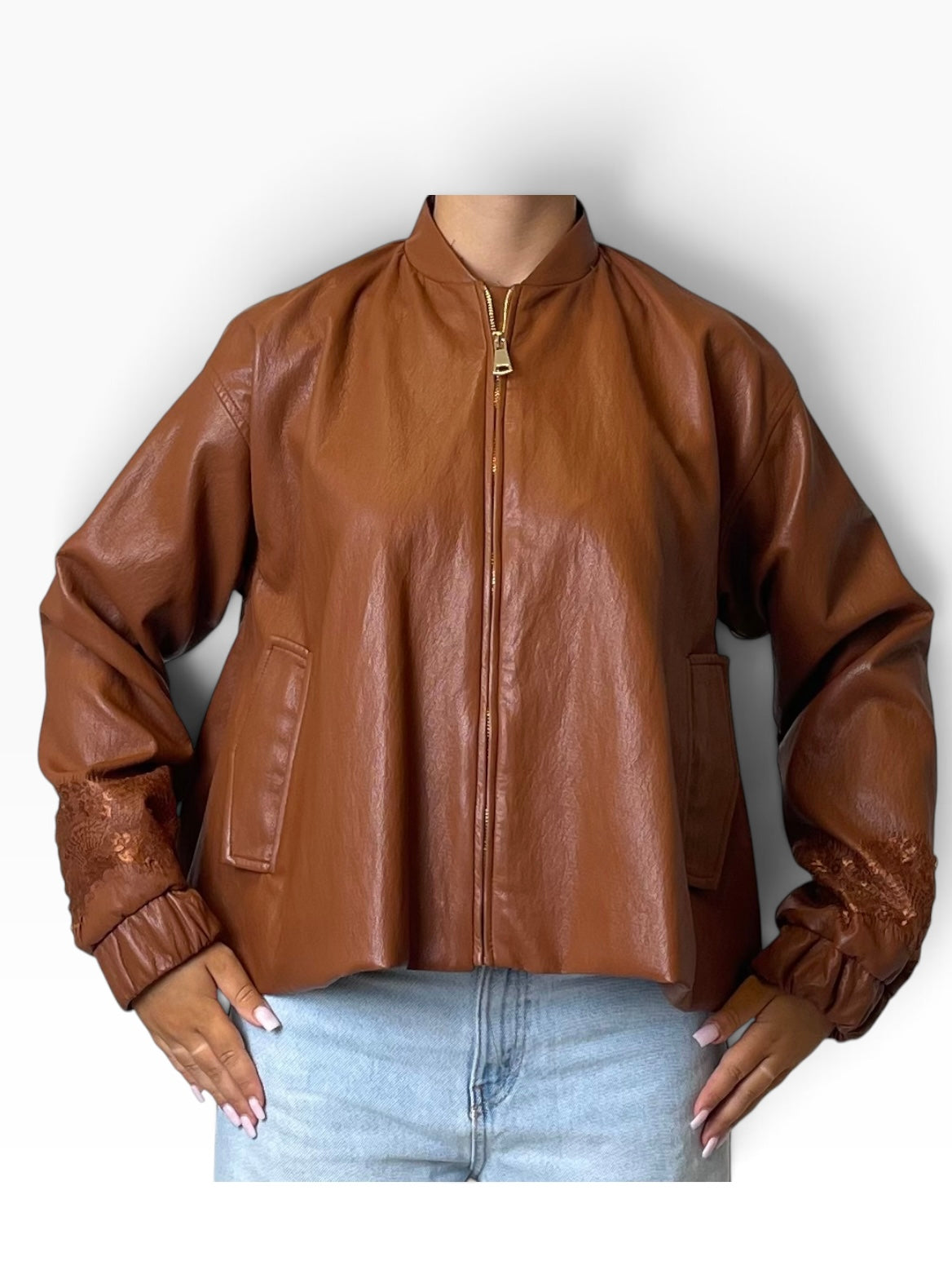 Bomber oversize effetto pelle pizzo Donna  -  5963CI