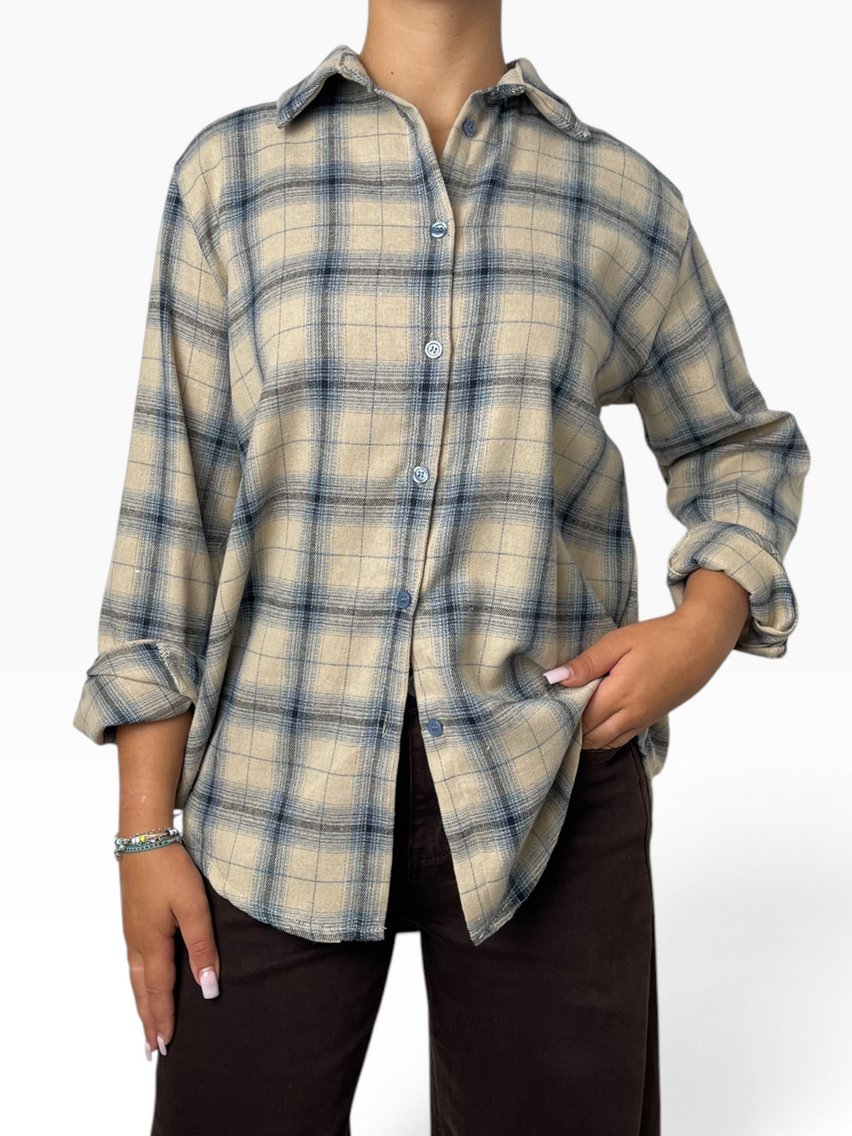 Camicia flanella quadri fondo arrotondato Donna  -  A35KA