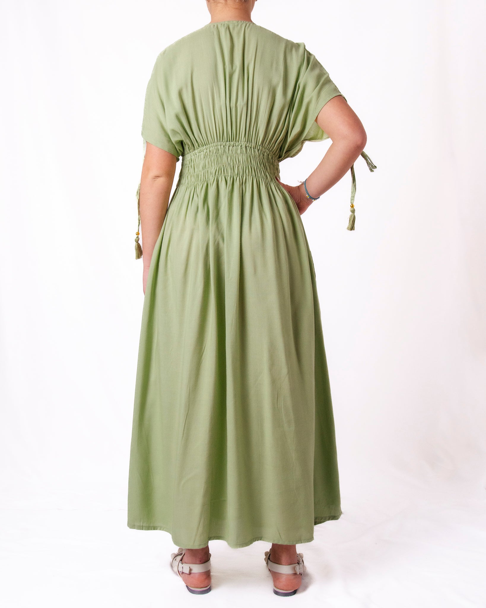 Abito Lungo Stile Kaftan con Vita Smock e Nappine Donna  -  168UP