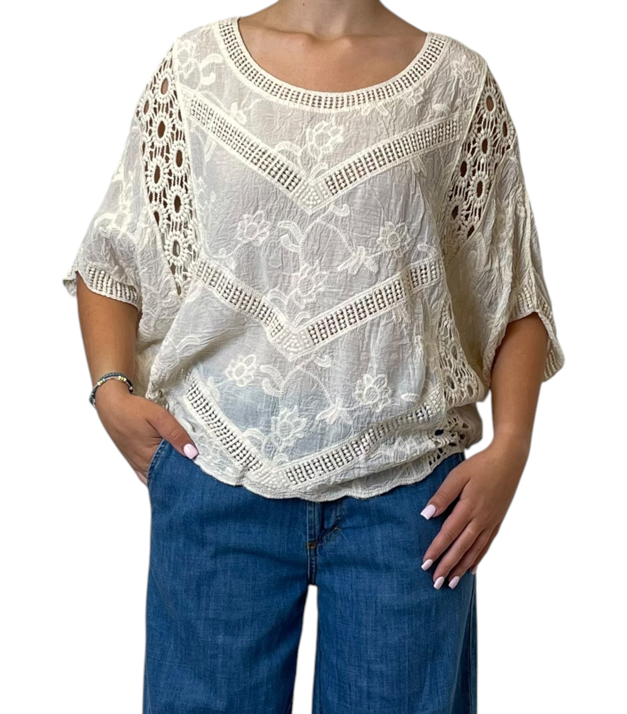 Maglia Ampia in Sangallo Ricamato Donna  -  48011F