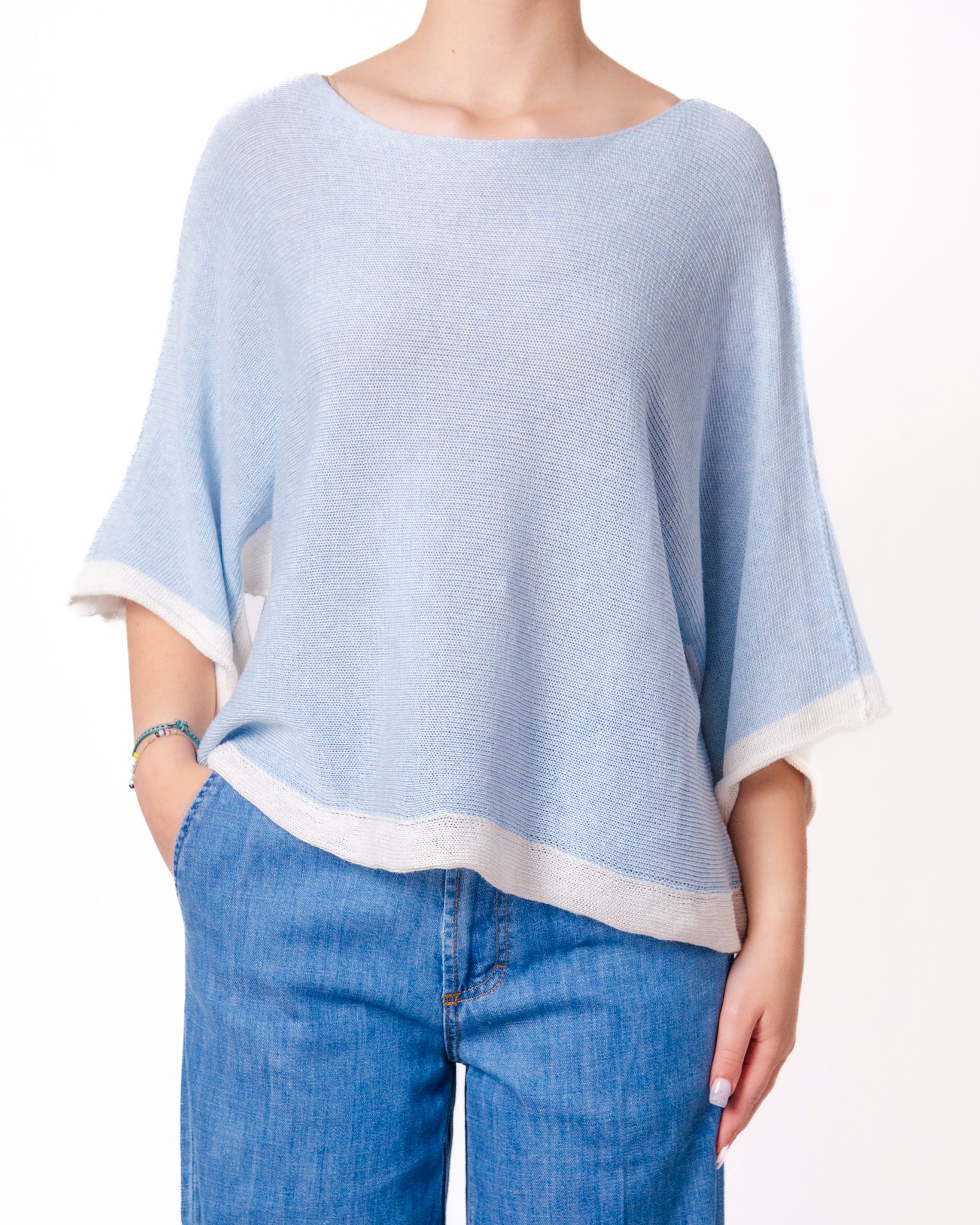 Maglia oversize a pipistrello bordi a contrasto Donna  -  8634KA