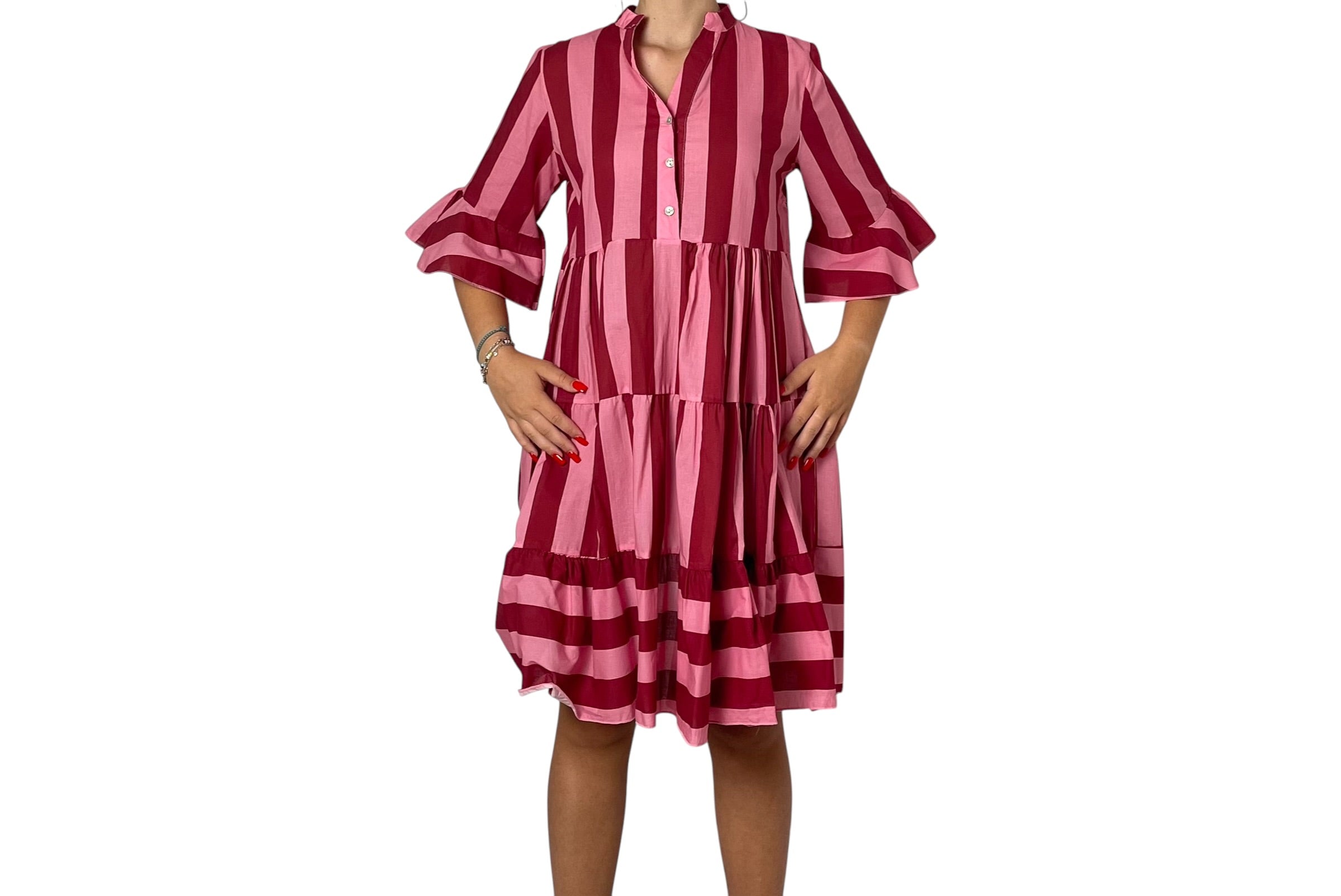 Abito Lungo a Righe con Gonna a Balze Donna  -  2907R