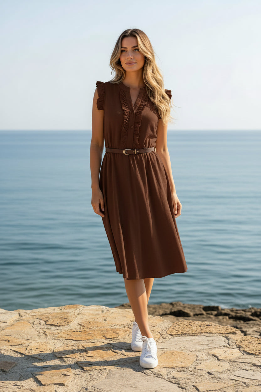 Abito Midi con Bottoni e Cintura in Vita Donna  -  2629X