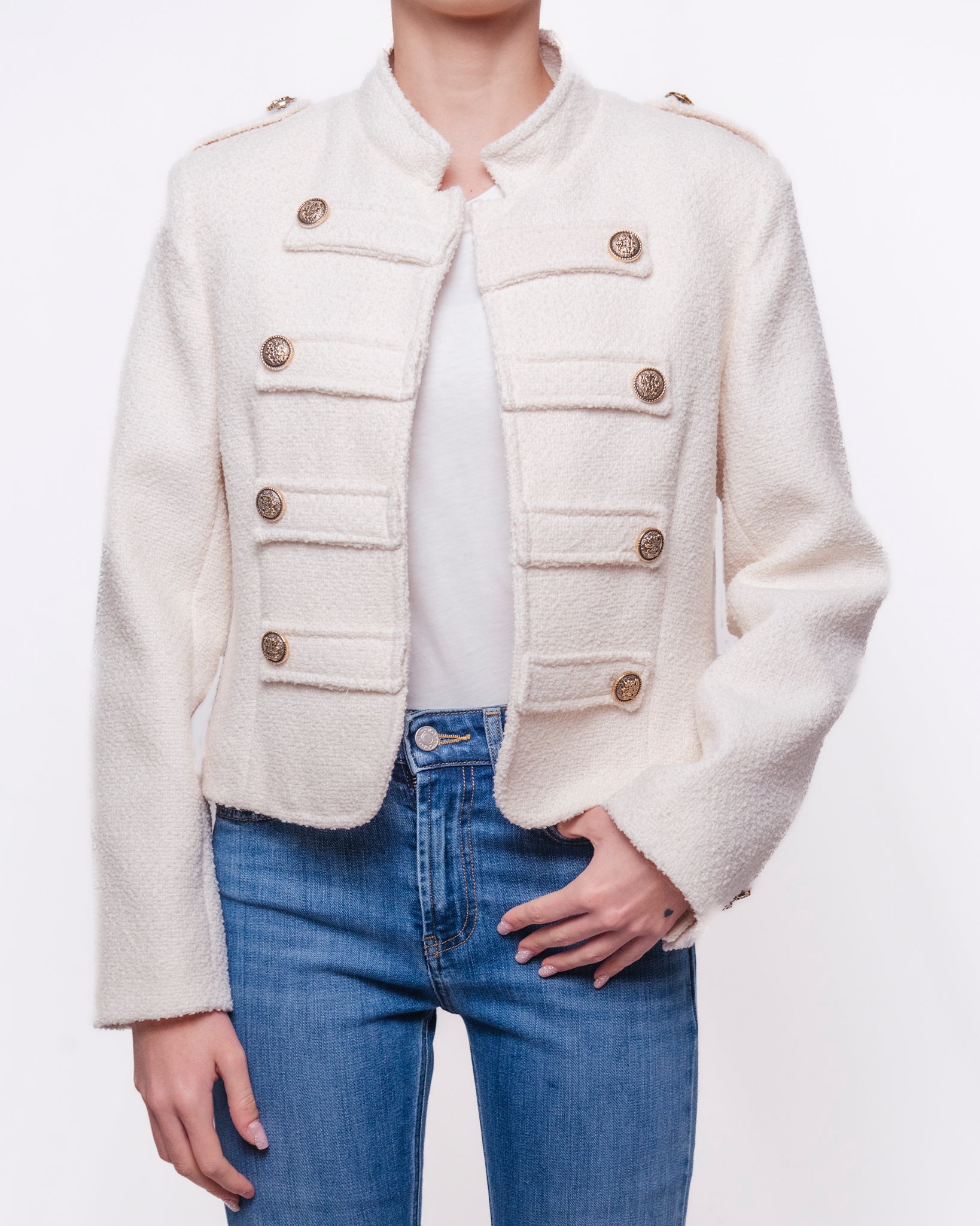 Giacca in Bouclé Stile Military con Bottoni Dorati Donna  -  TAB1392
