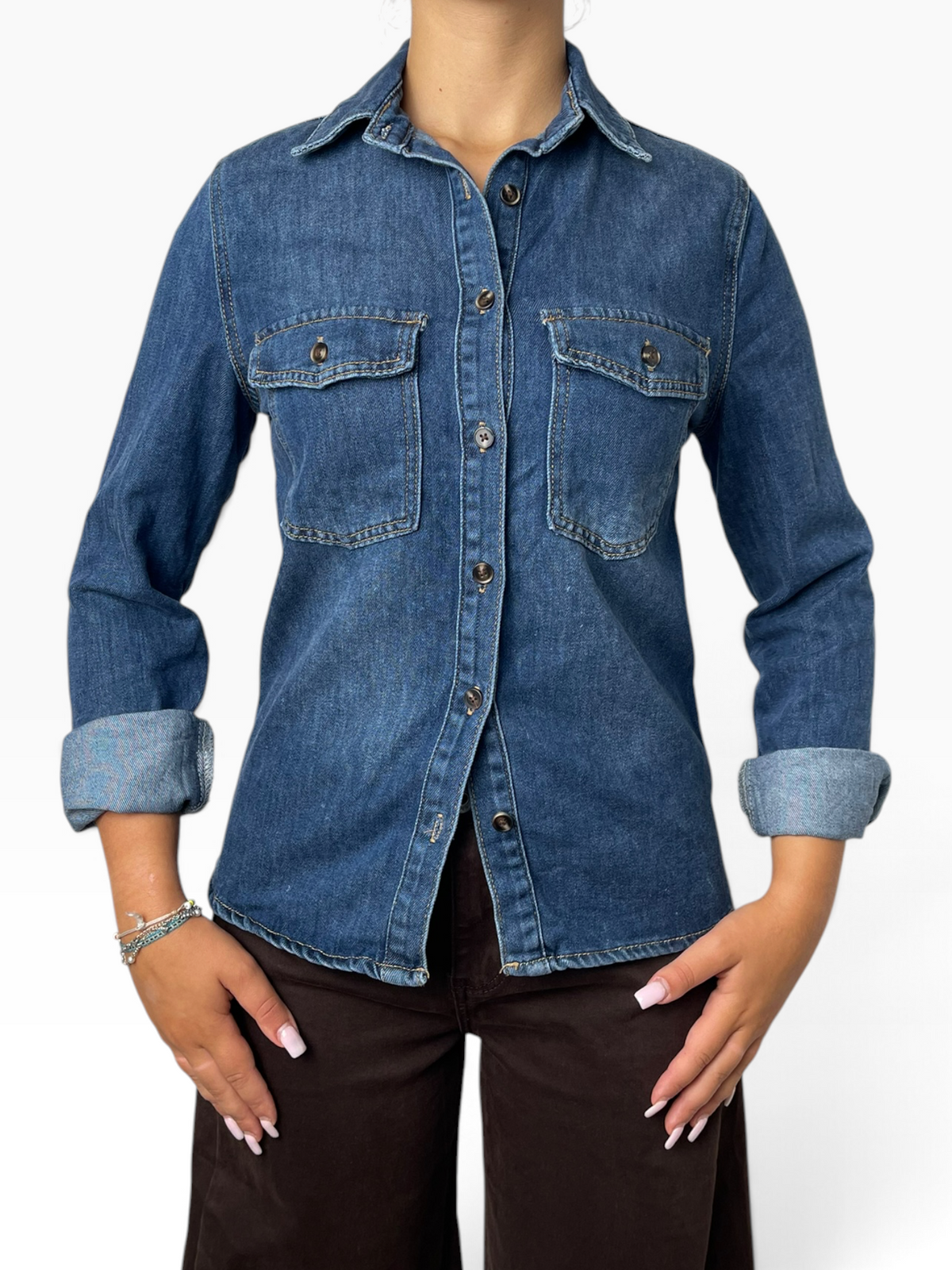 Camicia denim tasche petto sagomata Donna  -  226102KA