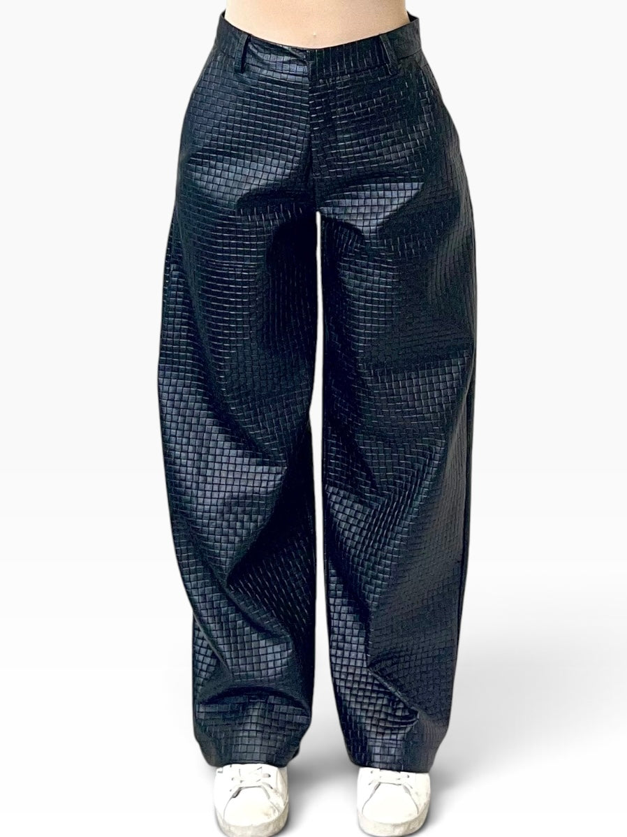 Pantaloni effetto pelle intrecciata larghi Donna  -  6214LU