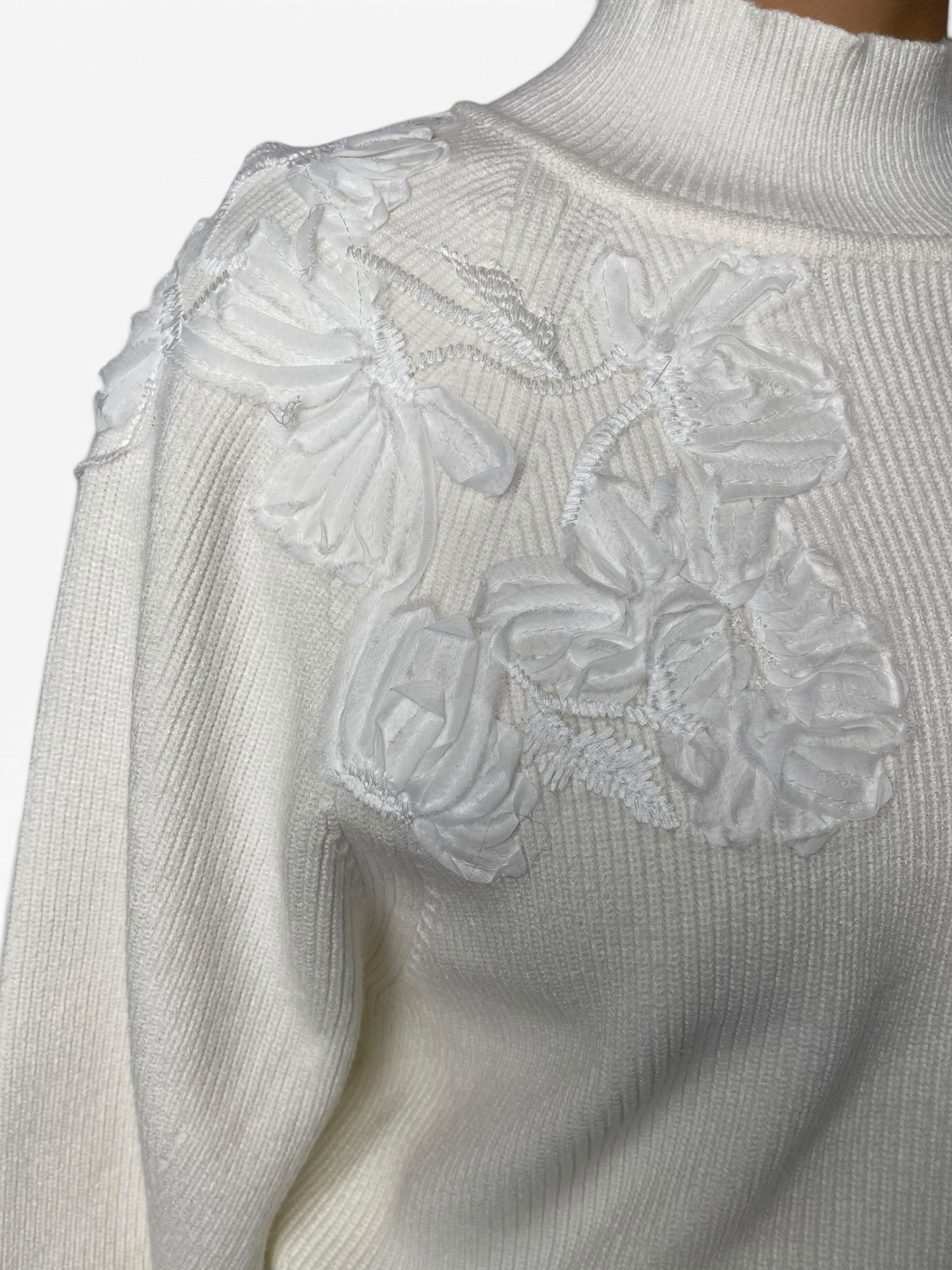 Maglione a coste con ricamo floreale Donna  -  03261CI