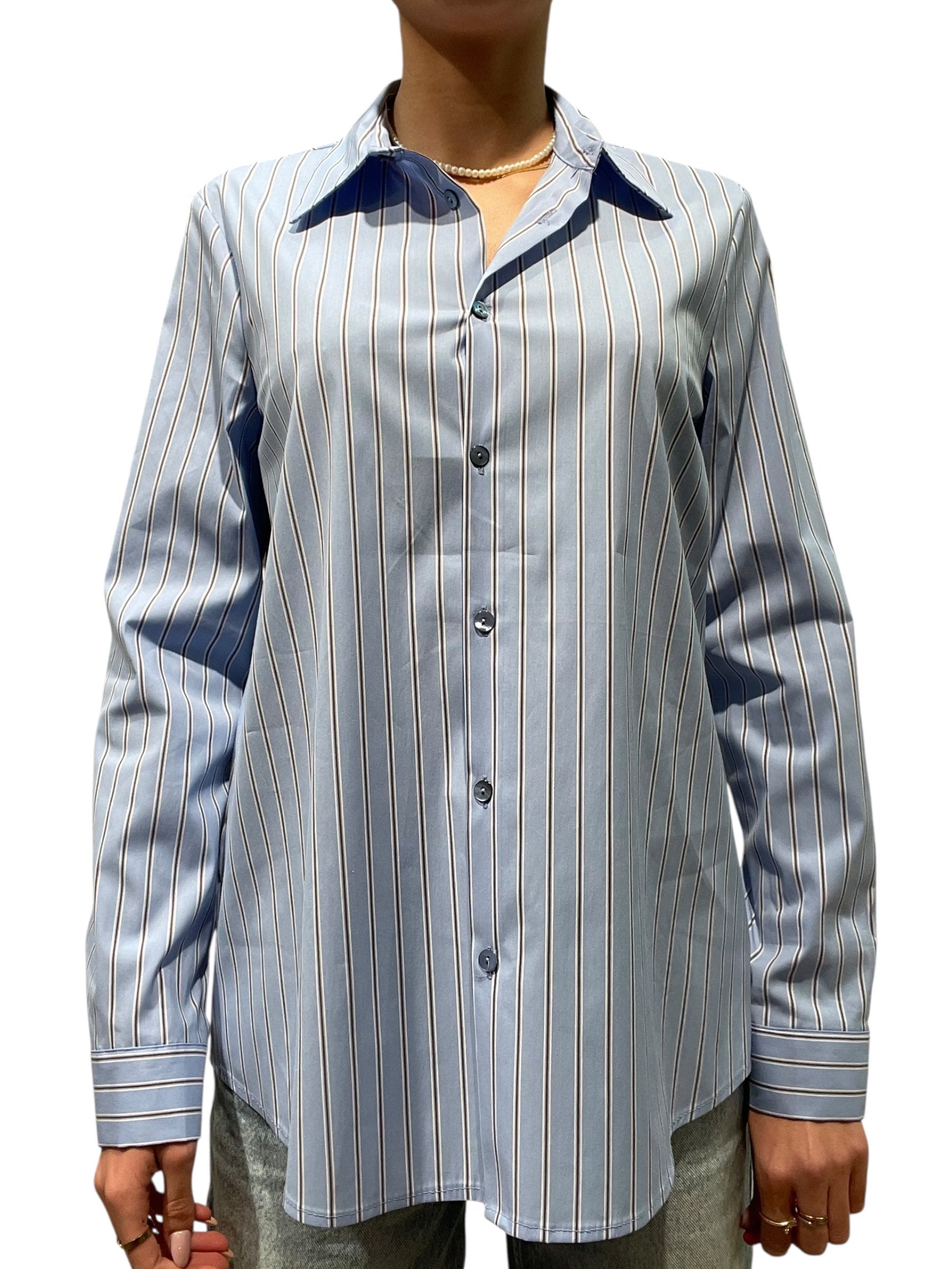 Camicia oversize a righe con colletto a contrasto Donna  -  TAB0528