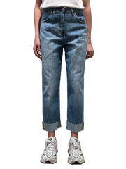 Jeans straight vita alta con strappi e risvolto Donna  -  AF237