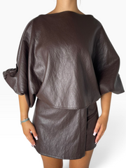 Blusa cropped eco-pelle maniche palloncino Donna  -  28126CI